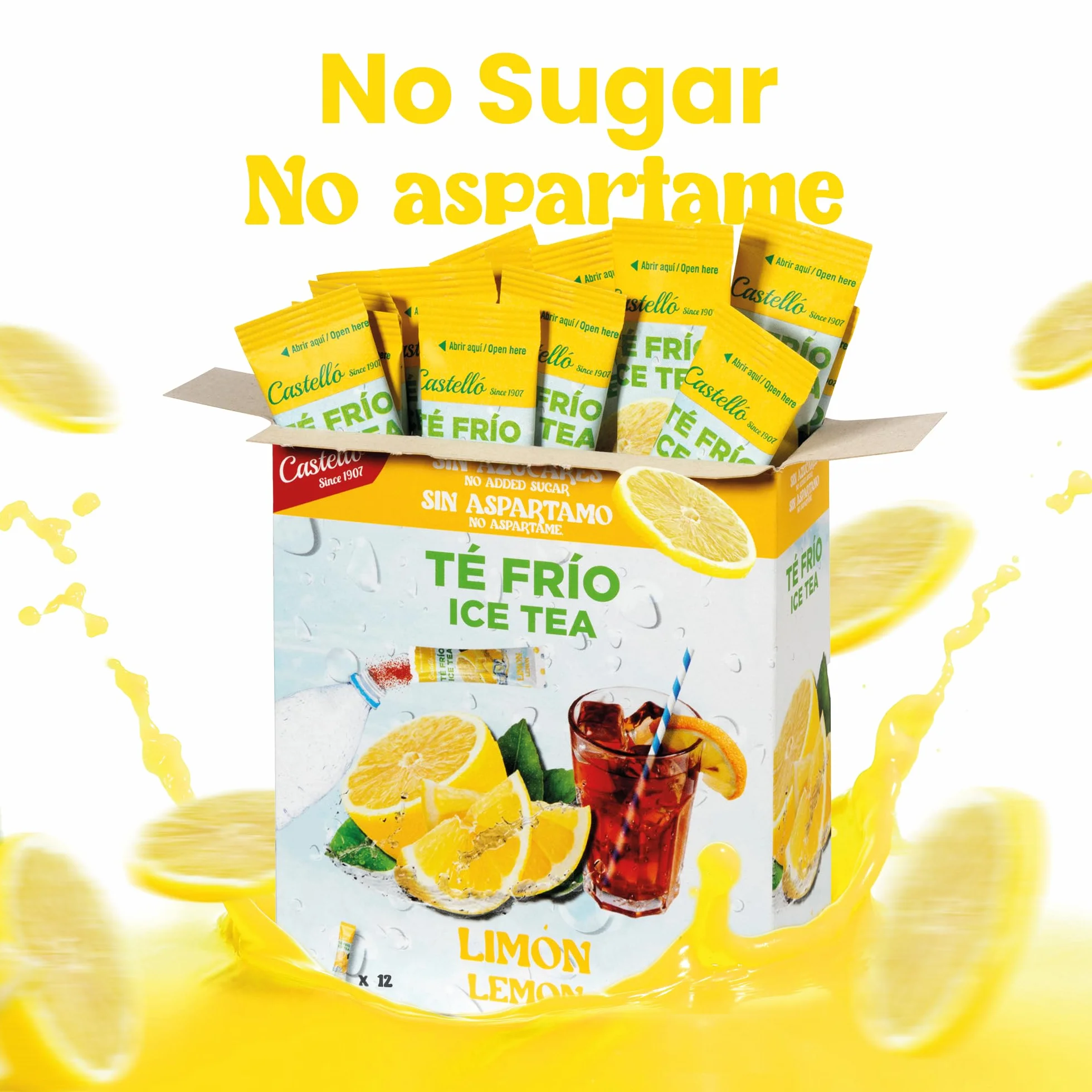 Castello since 1907 Mrożona Herbata (Ice Tea - Iced Tea) Rozpuszczalna Zero w Saszetkach | 36 Sztuk | 3 Smaki | Zero Kalorii, Bez Cukru, Bez Aspartamu