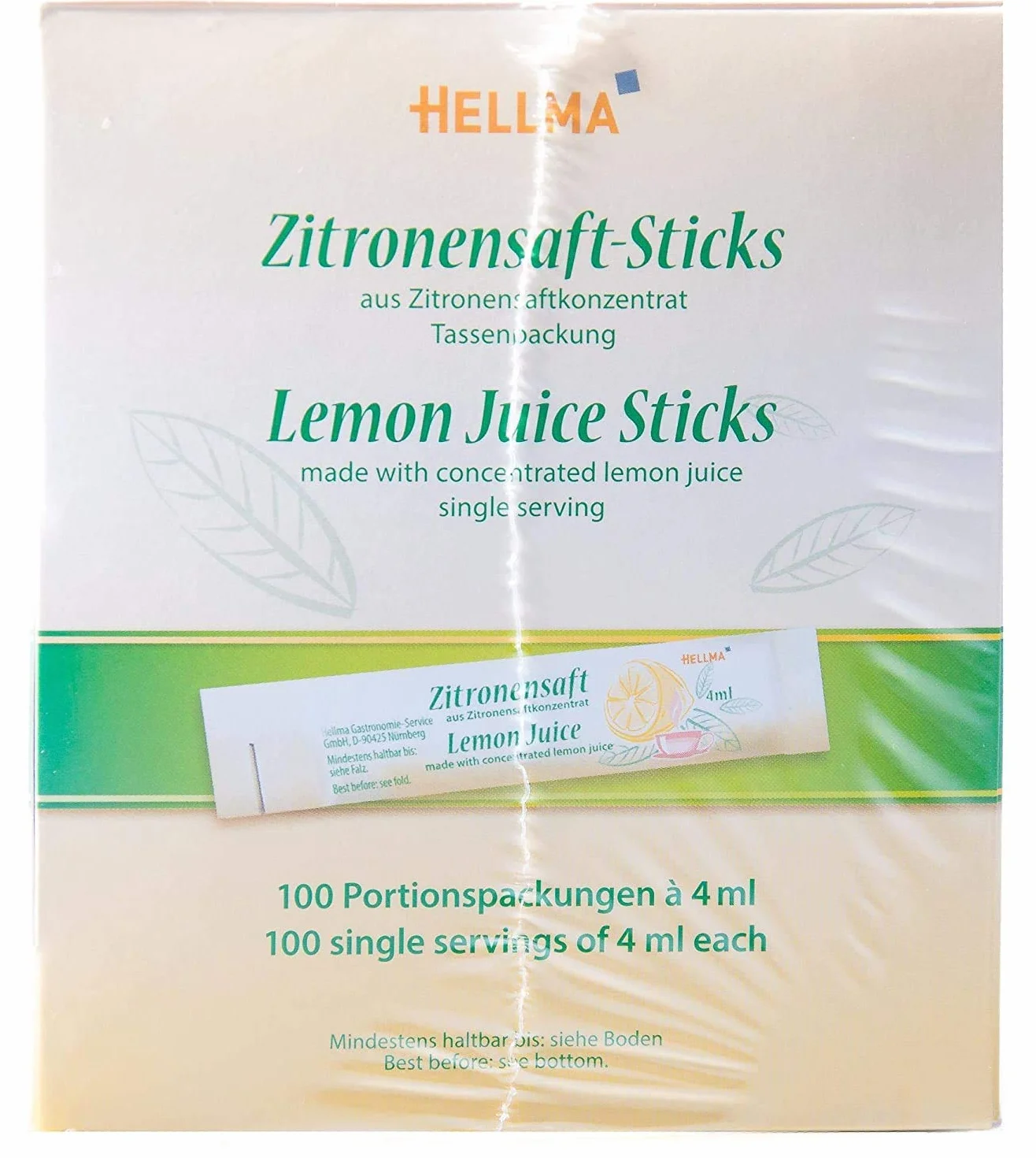 Hellma Koncentrat Sok z Cytryny w Saszetkach, Koncentrat Soku z Cytryny, Herbata, 100 Porcji po 4 ml