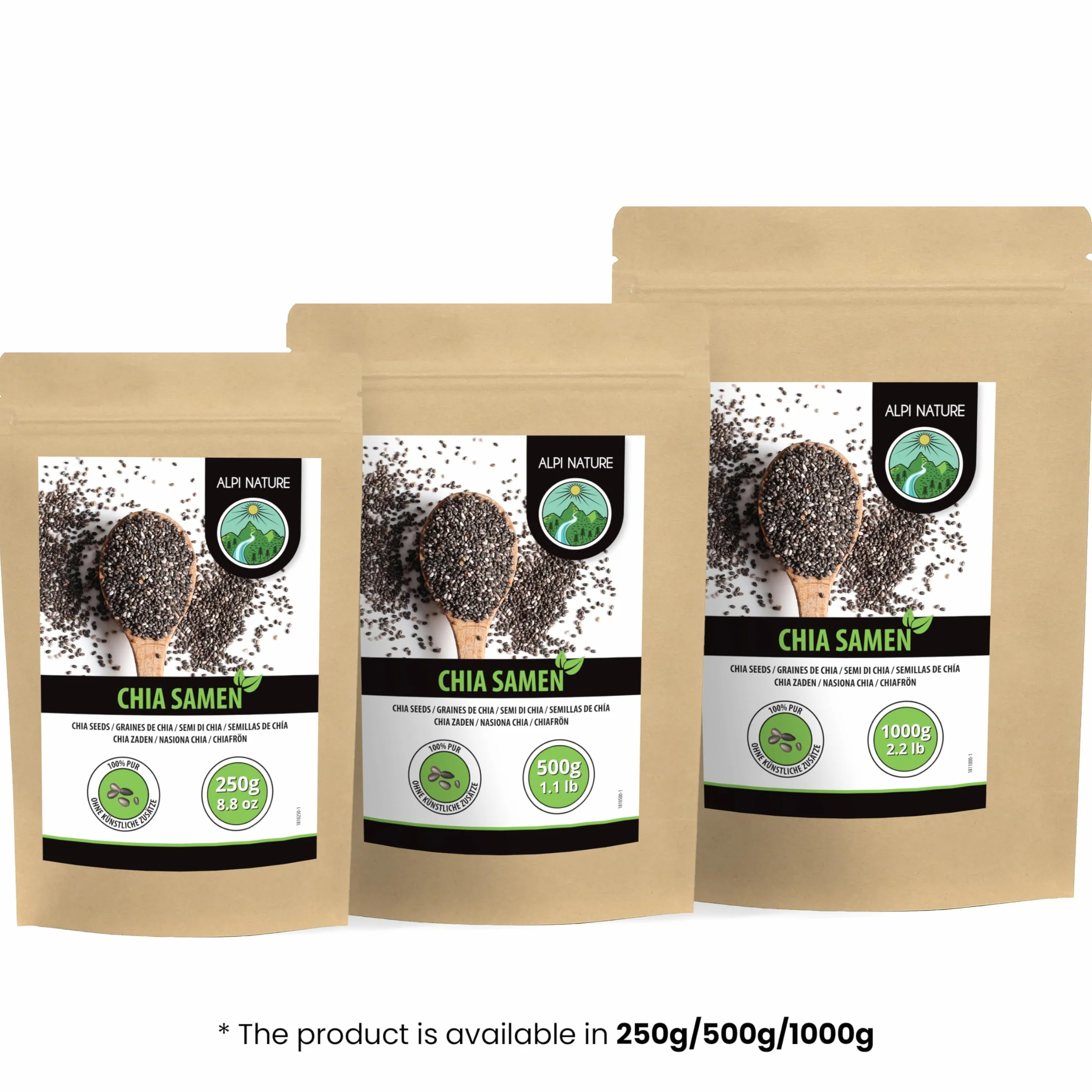 Alpi Nature Nasiona Chia 1kg, Całe Surowe Czarne Nasiona Chia do Smoothie, Jogurtu i Musli