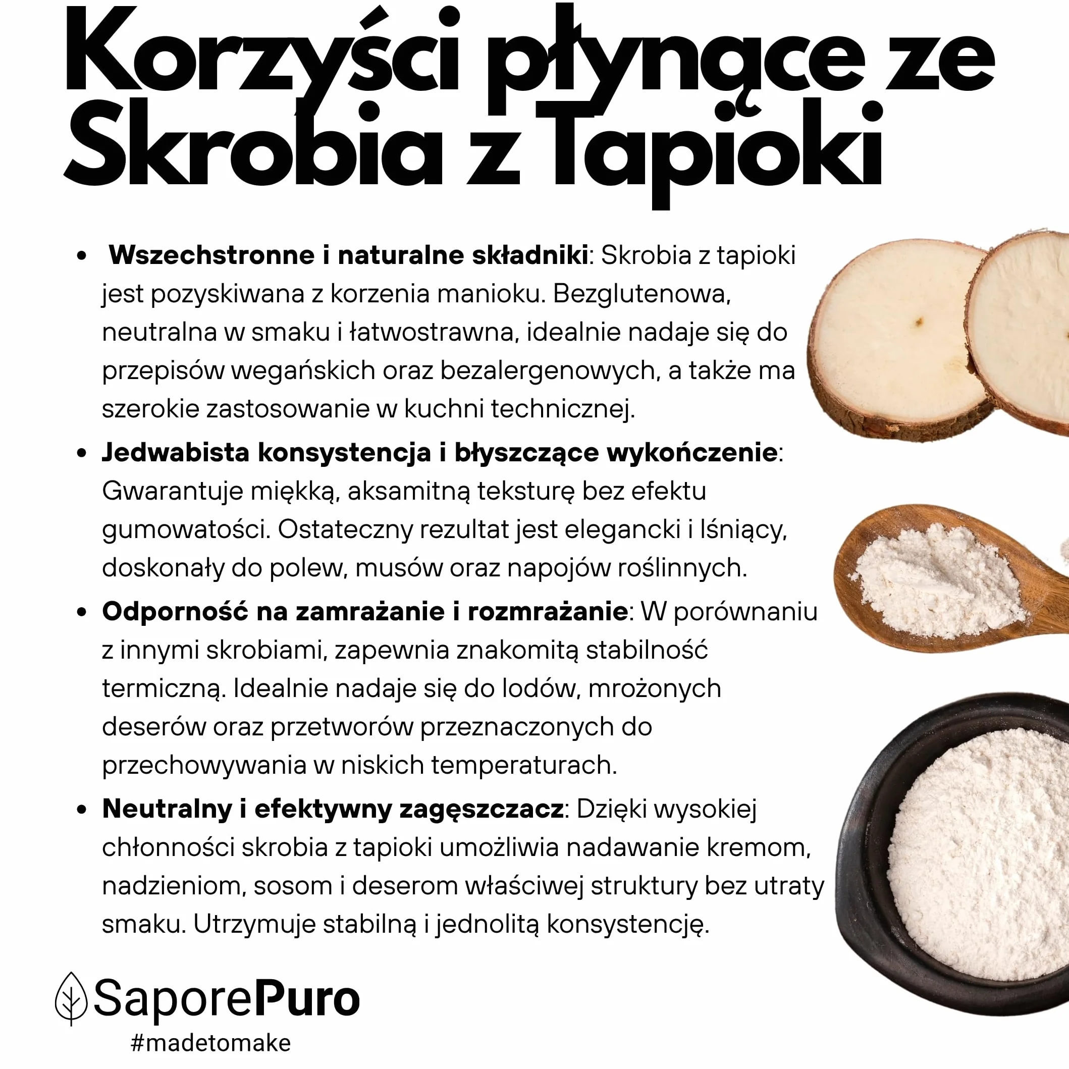 Saporepuro Skrobia z tapioki 1 kg – Bez Glutenu – Naturalny Zagęstnik do Kremów, Sosów, Deserów i Potraw