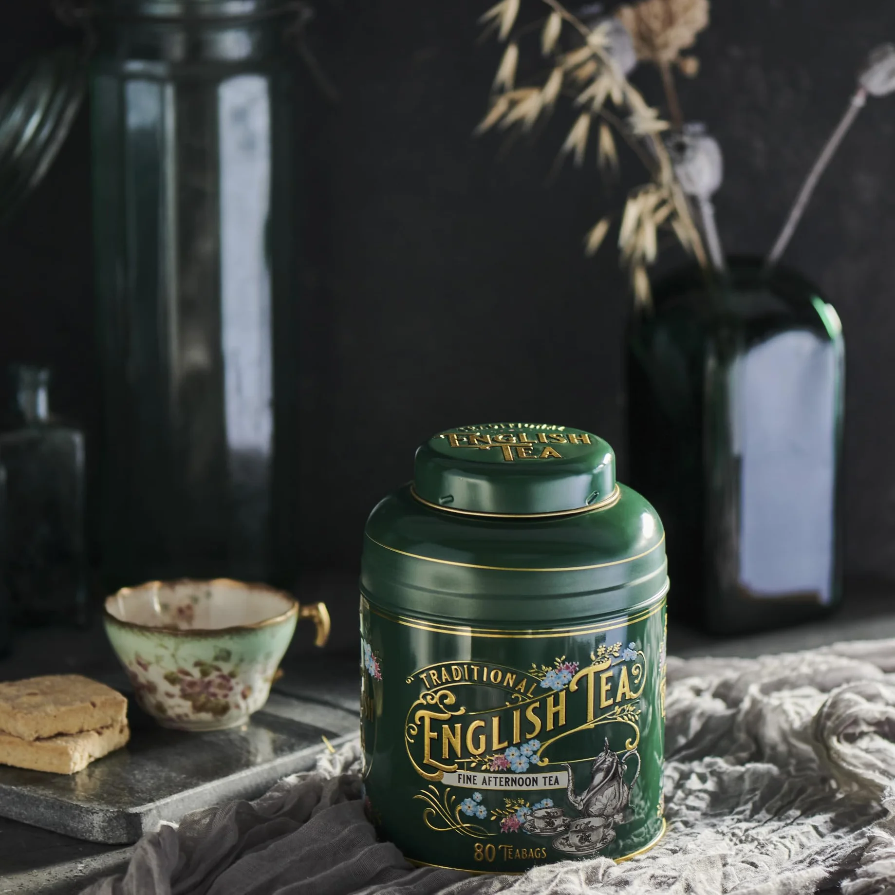 New English Teas Vintage wiktoriańska butelka zielona herbata Caddy z 80 angielskimi popołudniowymi herbatami
