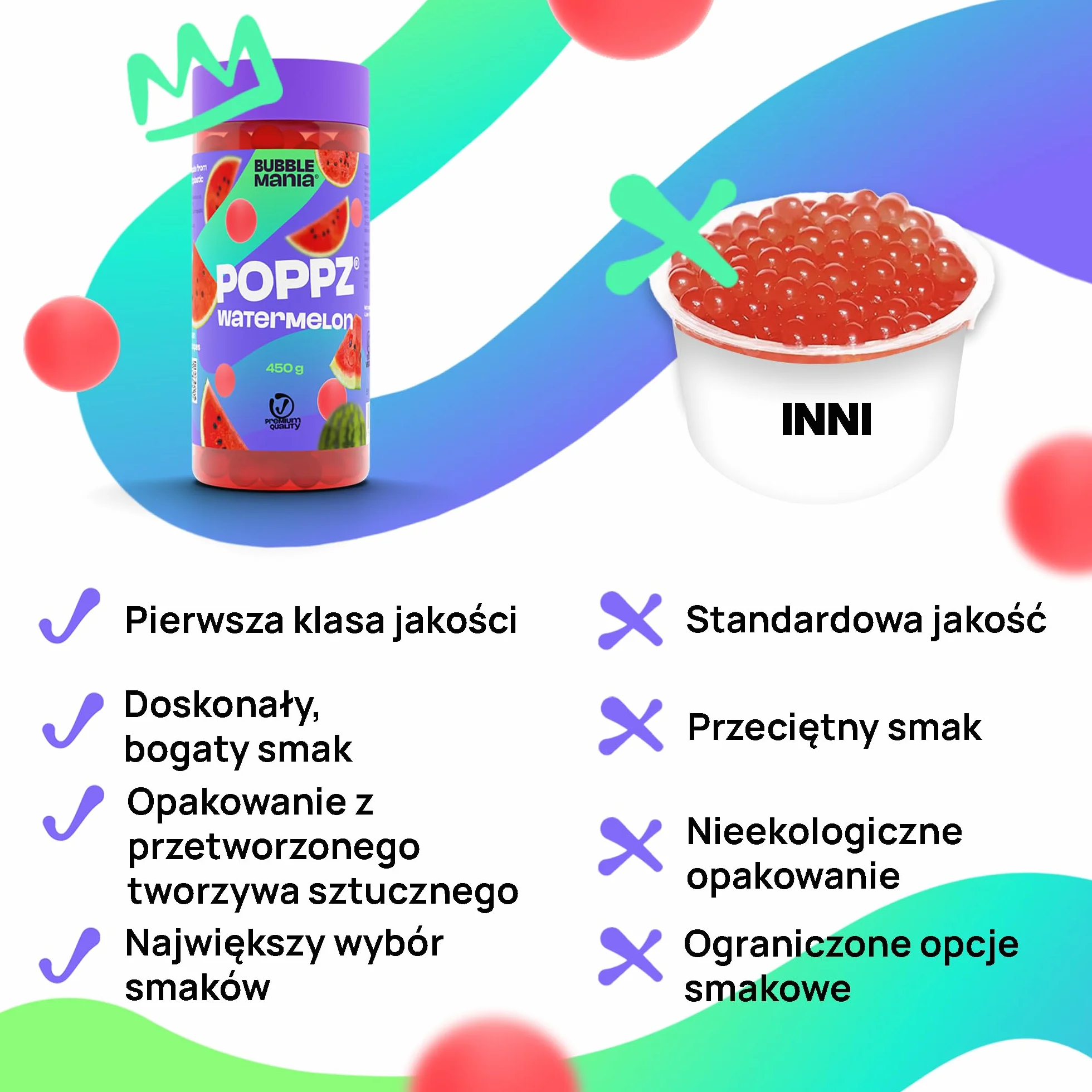 Bubble Mania Popping Boba Perły Owocowe do Bubble Tea Mango Arbuz 2 rodzaje