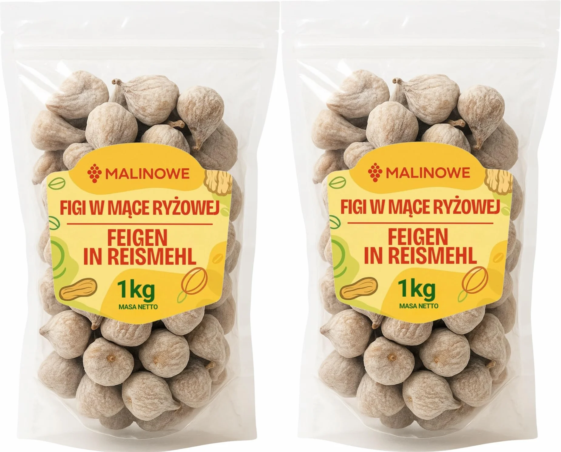 MALINOWE ZESTAW FIGI SUSZONE W MĄCE RYŻOWEJ 2 X 1kg CAŁE OWOCE FIGA