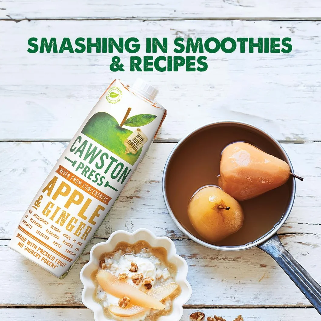 Cawston Press Sok wyciskany z jabłek i imbiru 1 l naturalny wegański bez dodatku cukru 6 szt