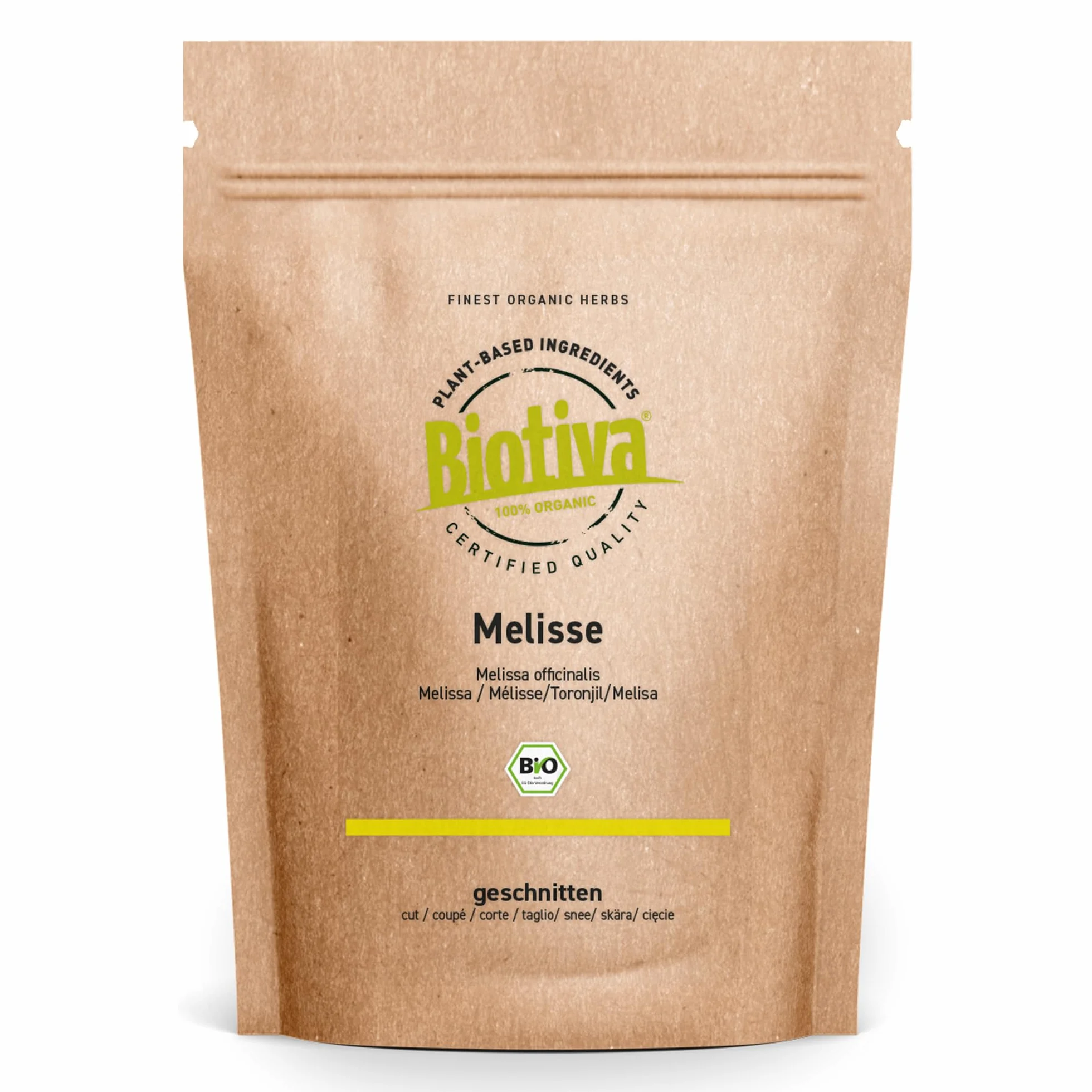 Biotiva Melisse Herbata Bio 100 g – Melissa officinalis – suszona liście melisy – herbata ziołowa – wegańska – bez dodatków – butelkowana i certyfikowana w Niemczech (DE-Öko-005)