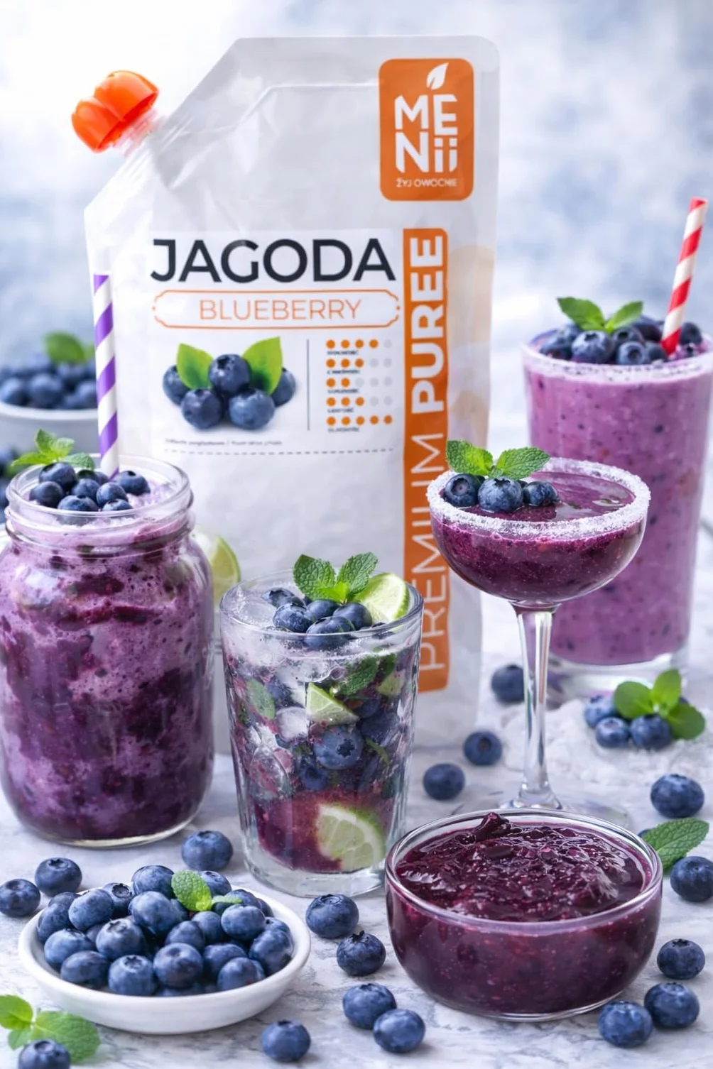 Premium Puree Jagoda 1 kg – Naturalne puree jagodowe 90% owoców + 10% cukru | Bez konserwantów i barwników | Do wypieków, deserów, lodów, koktajli, smoothies, Jagody Pulpa