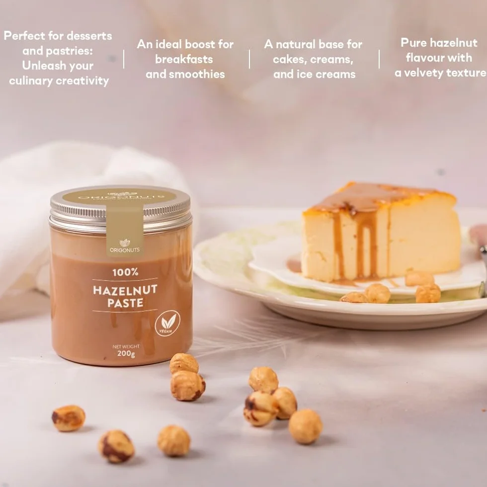 ORIGONUTS - Pasta z Orzechów Laskowych - 100% Orzechów Laskowych, bez soli, cukru i barwników - do ciast, ciasteczek, tortów, jako pasta do smarowania pieczywa, kremów, do pieczenia - 200g