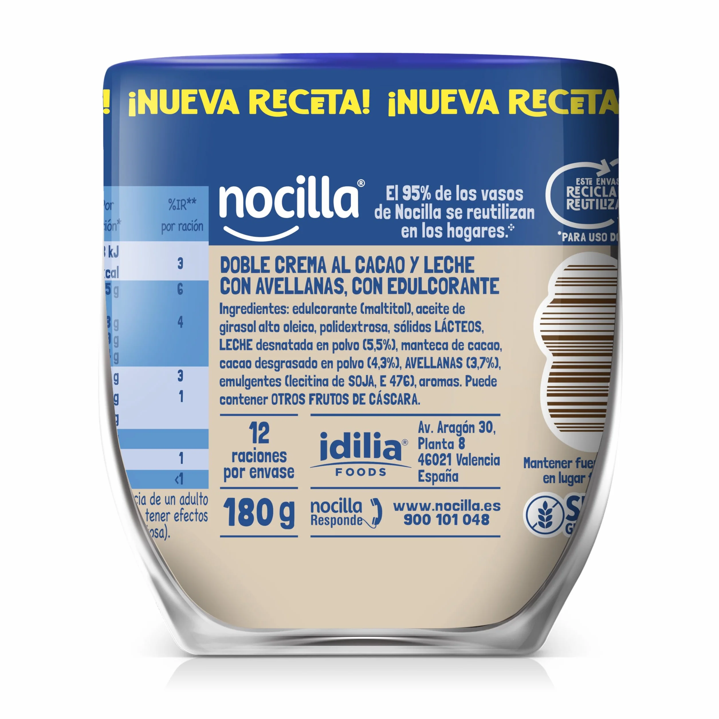 Nocilla, Czekoladowa pasta do smarowania 0% biała czekolada bez oleju palmowego, 180 g