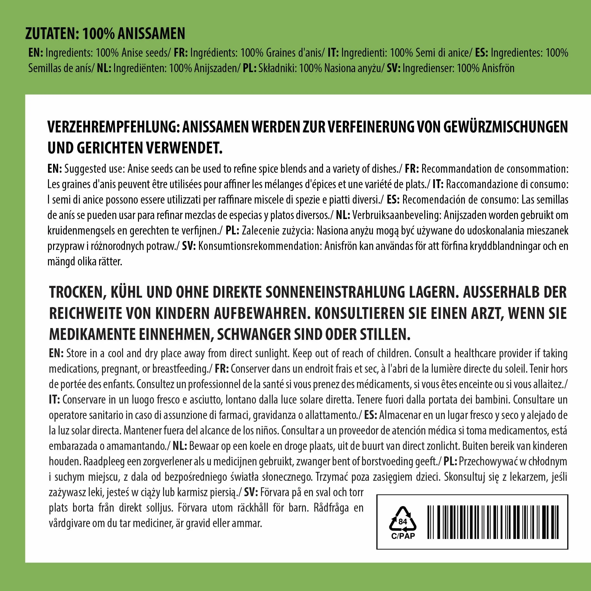 Alpi Nature ANIS nasiona anyżu 500 g 100% naturalne wegańskie