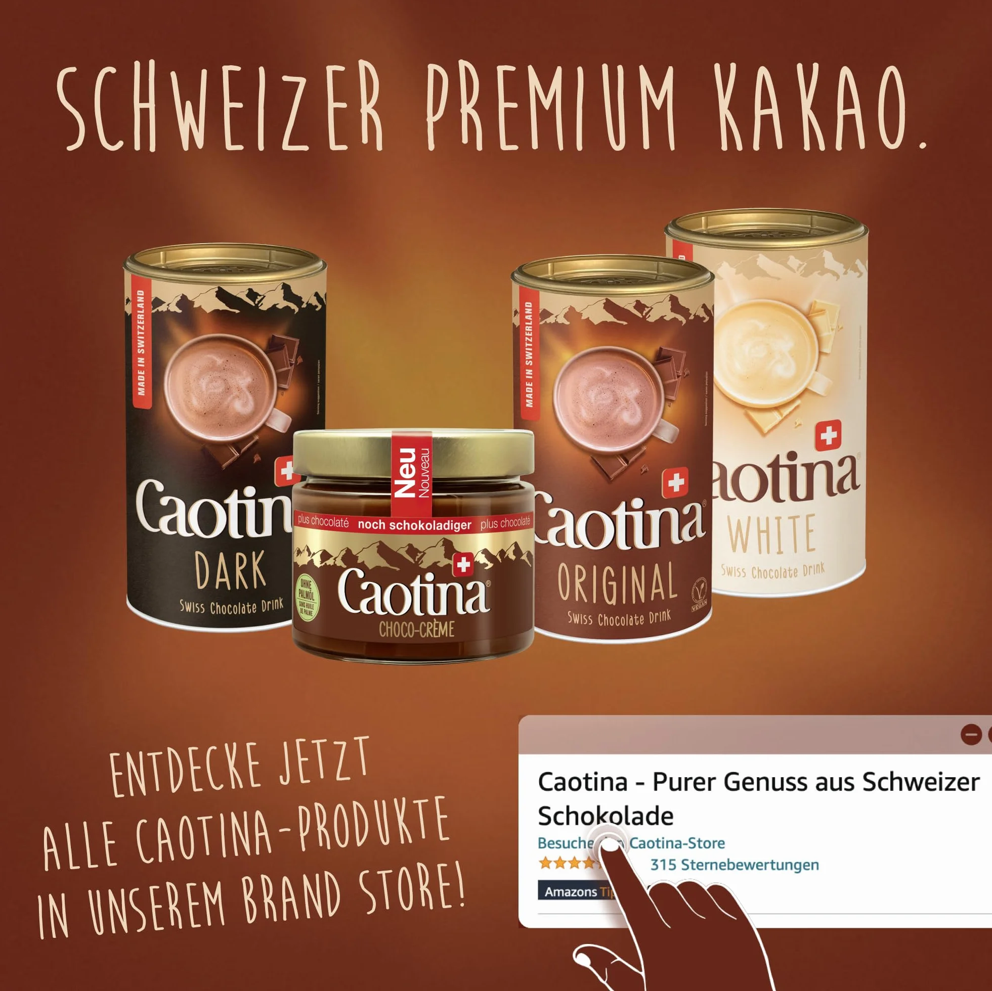 Caotina Oryginalne kakao w proszku ze szwajcarską czekoladą, gorąca czekolada do picia