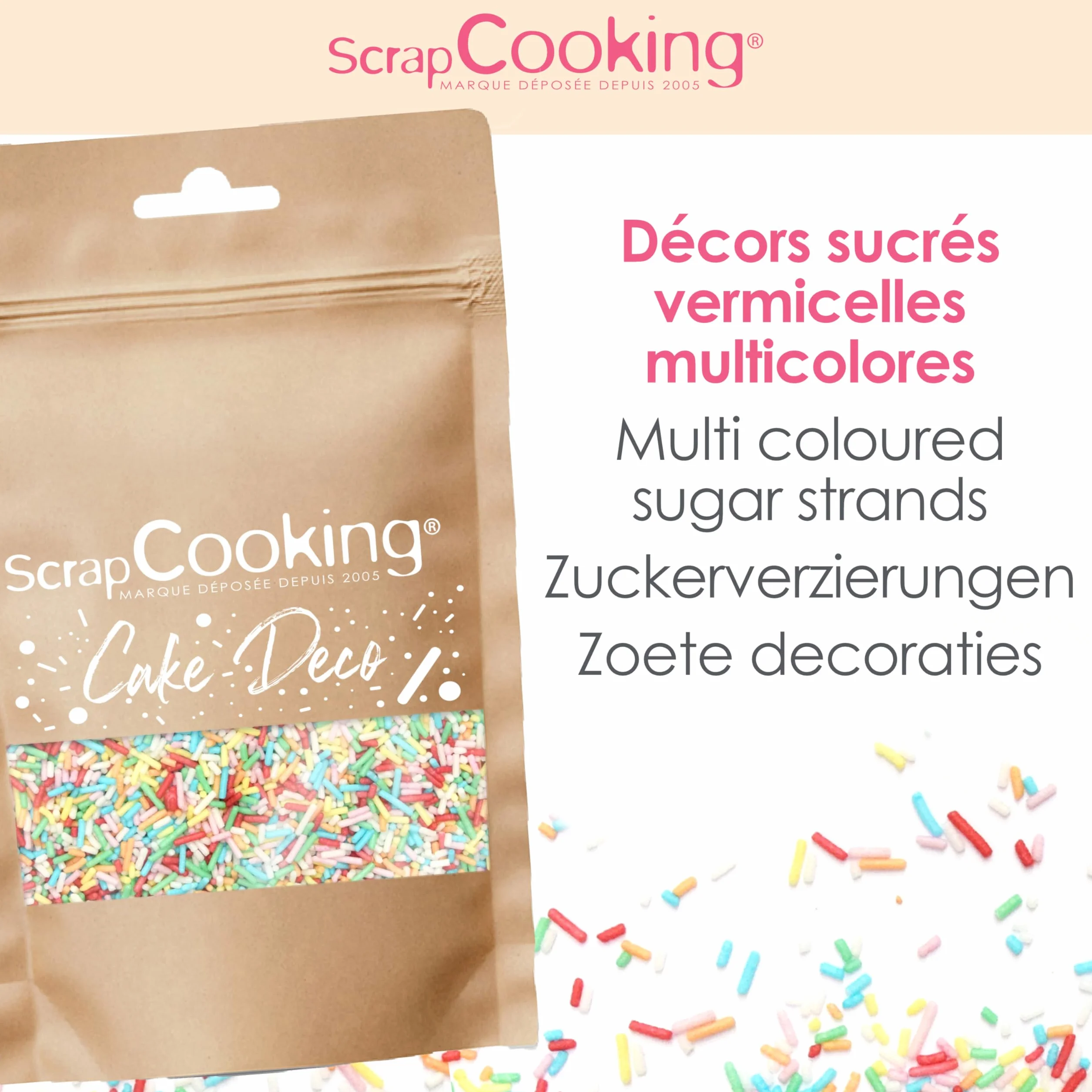 ScrapCooking - Wielobarwny słoik na słodkie dekoracje Wermiszel 80 g - Kolorowe konfetti cukrowe - Dekoracja ciasta, desery, ciasta, ciastka, babeczki, urodziny - Wzór ciasta - 7436