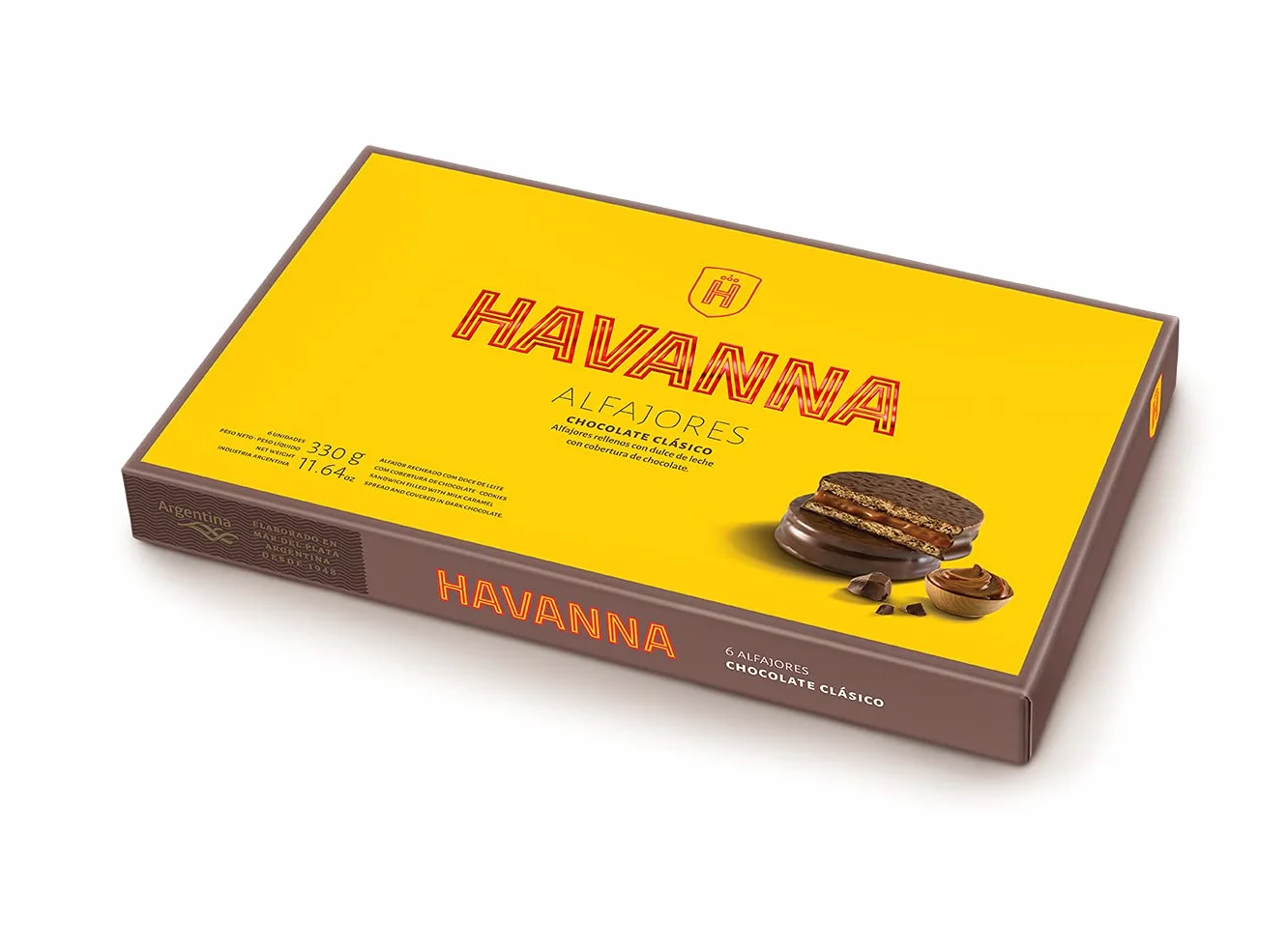 Havanna Argentyńskie Alfajores | Czekoladowe Alfajores | Ciasteczka wypełnione słodyczami mlecznymi | Argentyńska tradycja, pudełko 6 sztuk, 330g
