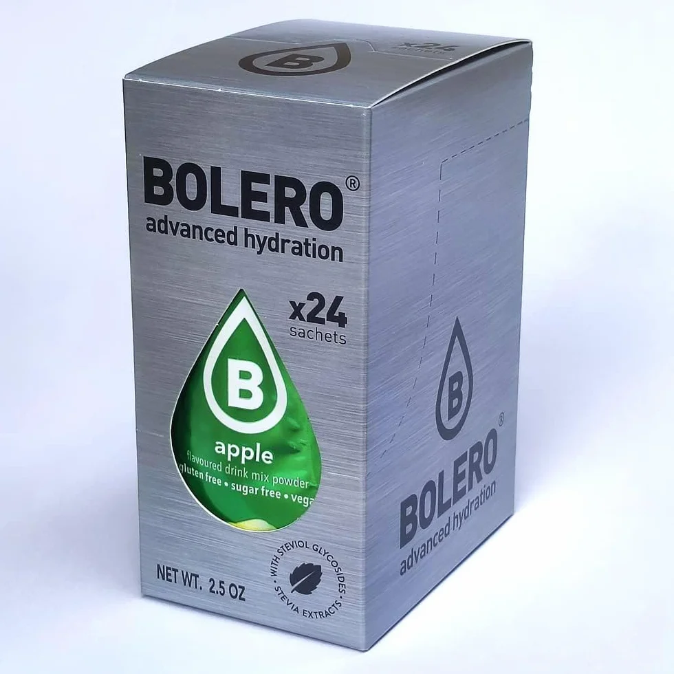 Bolero Napój 24 torebki 3 g g g Sticks Owoce Przygotowane Rozpuszczalny Proszek Dla Świeży Napój Wody Produktu, 72 gramów słodzony stewią (jabłko)