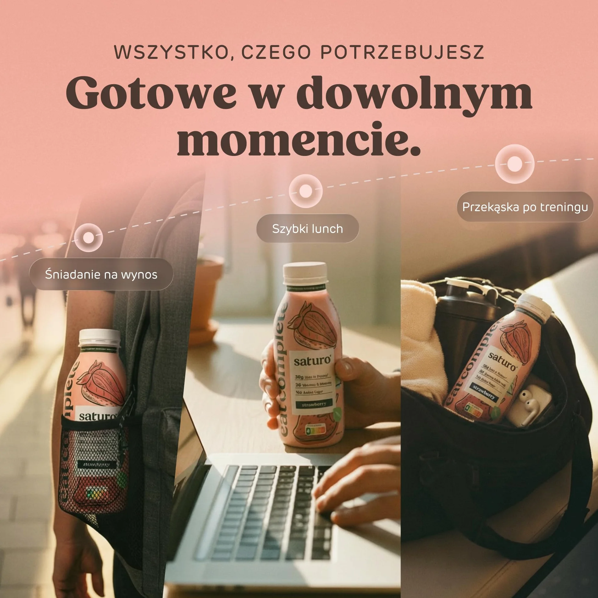 Saturo Pożywienie do picia truskawka 330 kcal białko 8 x 330 ml
