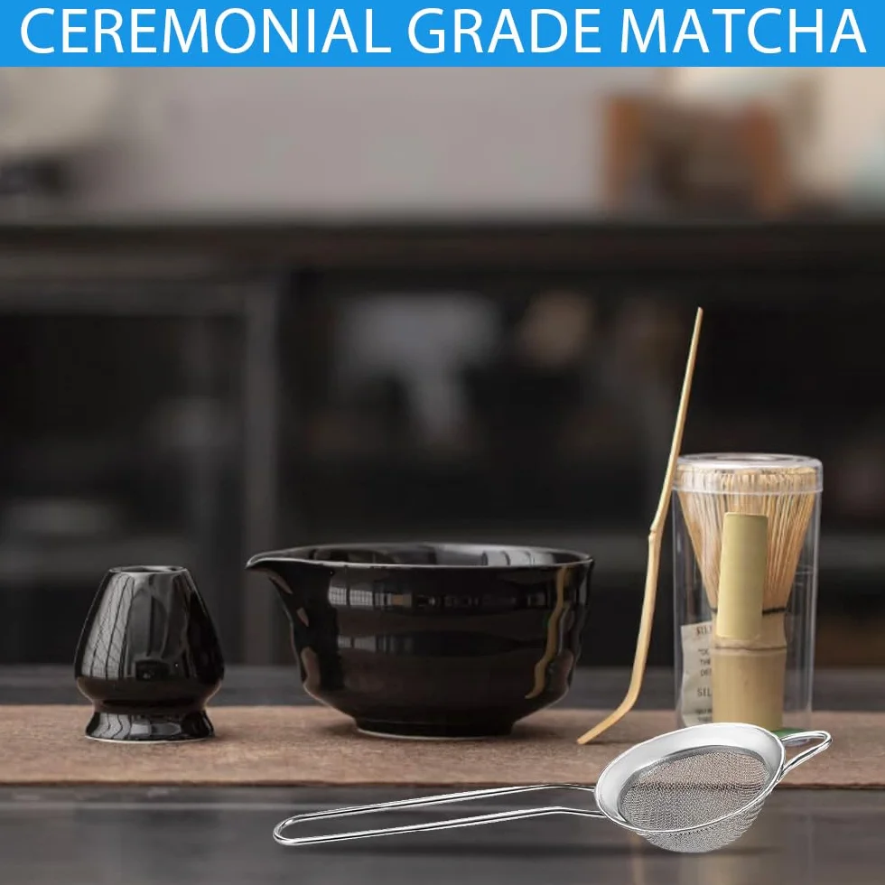 Zestaw 5 trzepaczek do matchy z miską matcha, uchwyt do trzepaczki do matchy, łyżki do matchy i sitka do matchy, zestaw startowy do ceremonii parzenia herbaty matcha (zielona matcha)