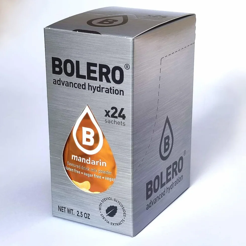 Bolero napój 24 saszetki 3 gr gramów kije owoce przygotowany proszek rozpuszczalny do świeżego napoju w wodzie produkt, 72 g słodzony stewii (Mandarin)