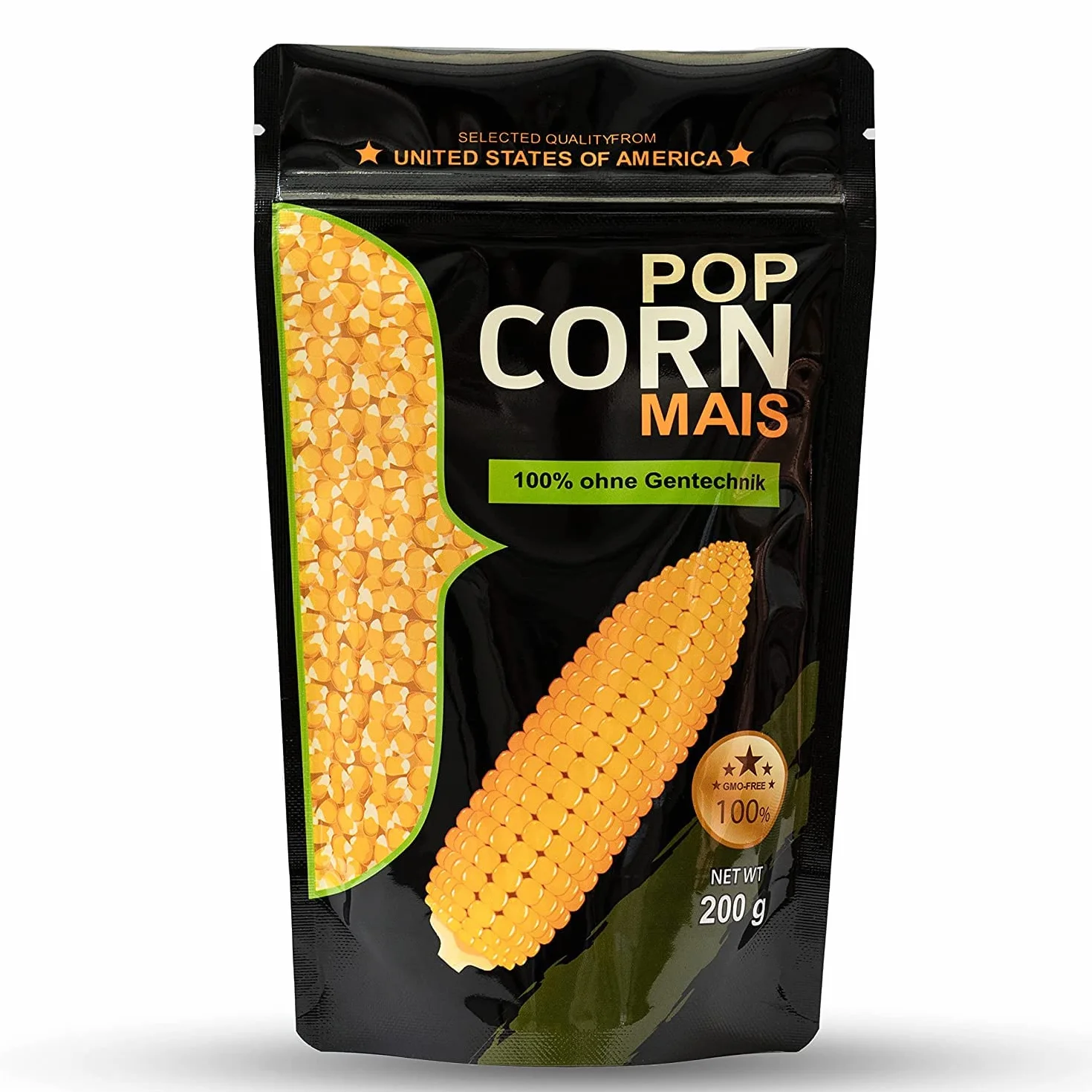 Kukurydza kukurydziana z Ameryki w opakowaniu chroniącym aromat bez GMO do maszyny do popcornu, poppera, rondelka lub kuchenki mikrofalowej (1x200g)
