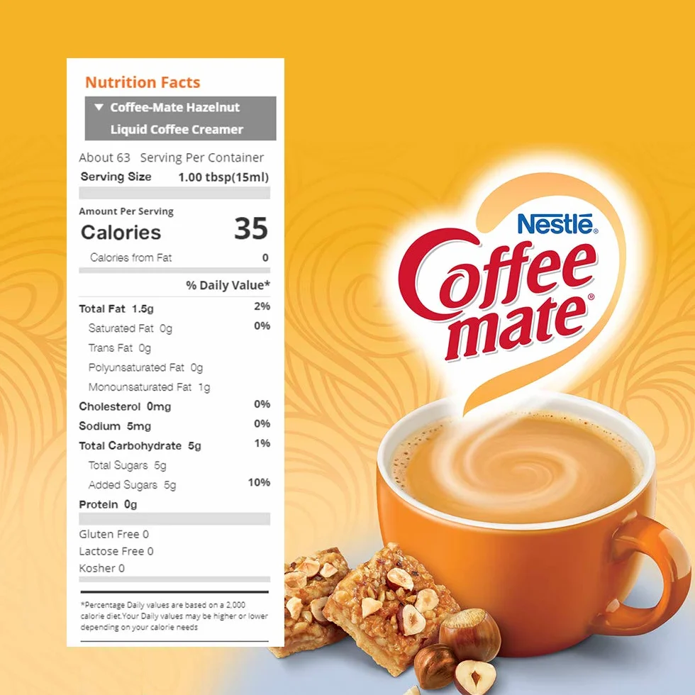 Coffee Mate Płynny krem do kawy orzech laskowy - wybielacz do kawy - 473 g (2 sztuki)