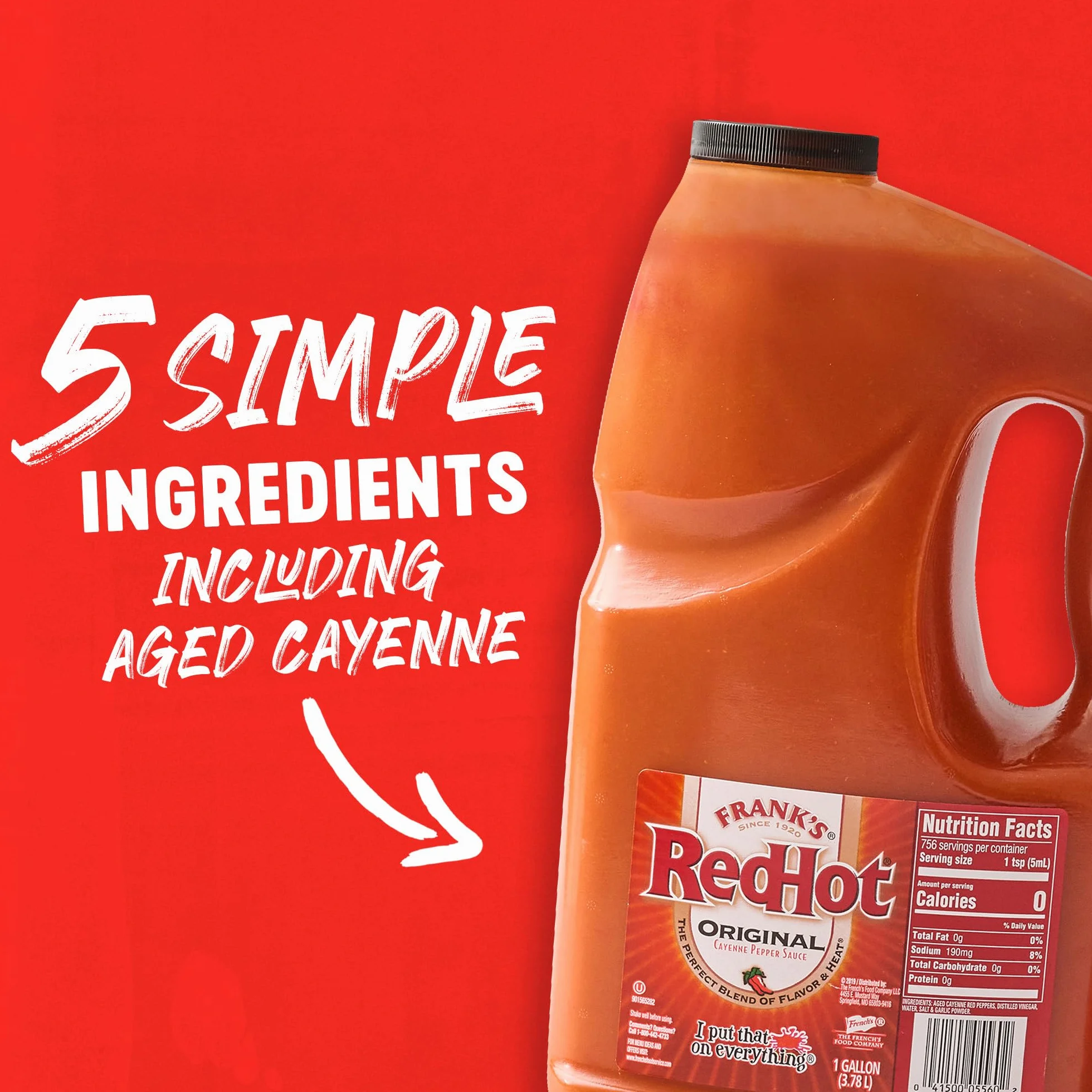 Frank's RedHot Original Cayenne Pepper Sauce, Premium Blended Cayenne Peppers, Bold & Spicy Flavour, Bulk Container, 3.8L
