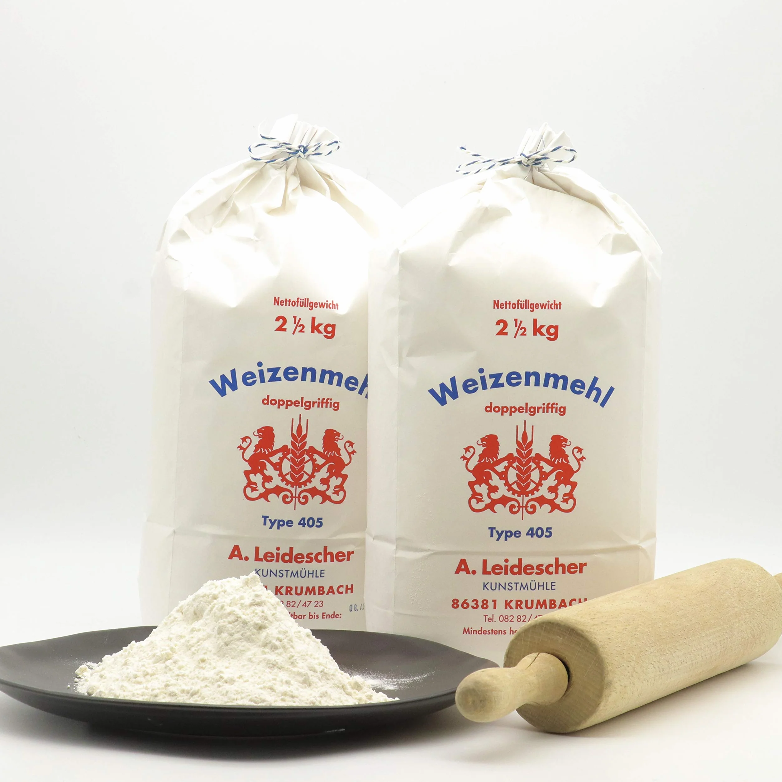 Mąka pszeniczna premium – mąka pszenna – dobra z Niemiec – mąka pszenna 405 2,5 kg – młynek artystyczny Leiderscher – podwójny uchwyt 2500 g