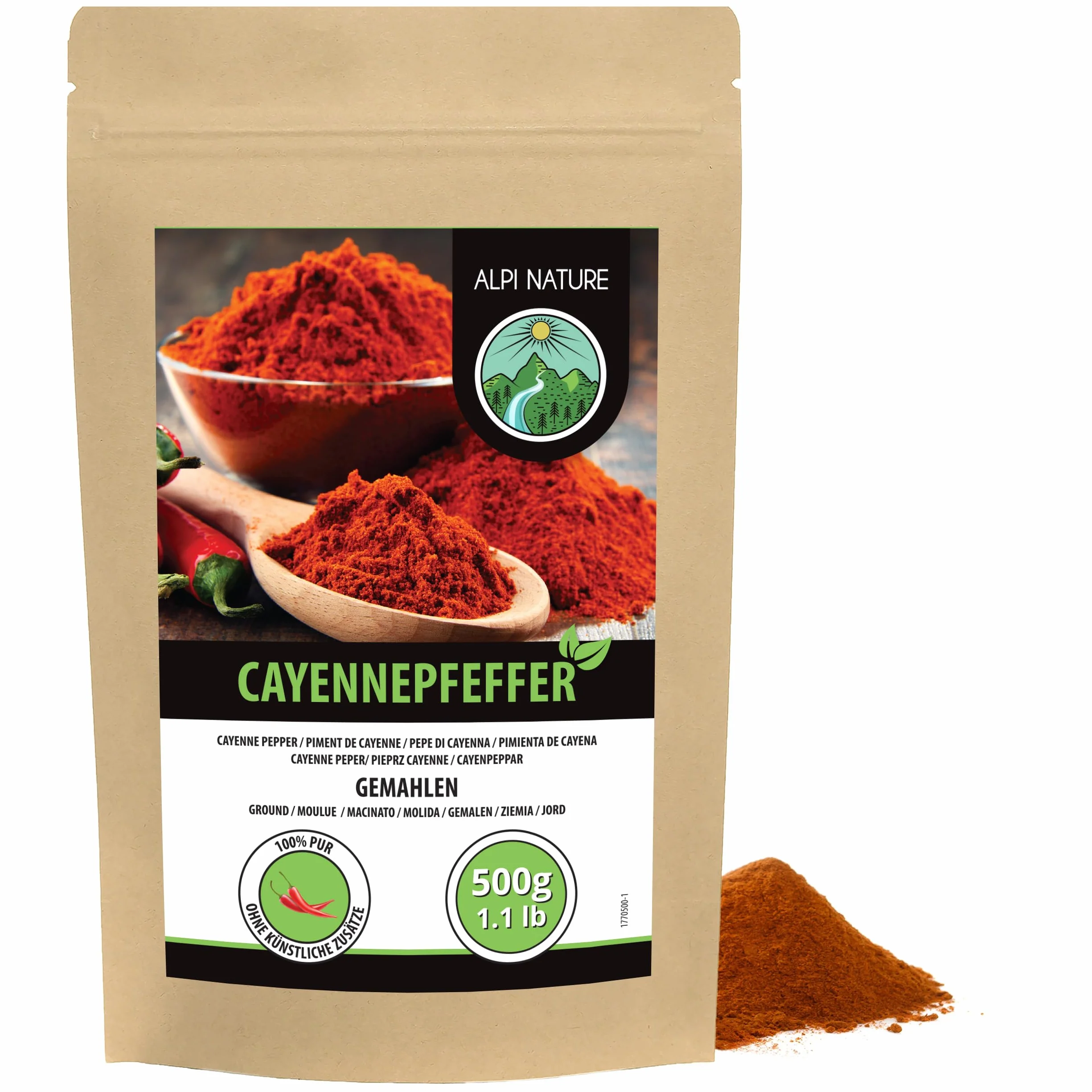 Alpi Nature Proszek z Papryki Cayenne 500g, Mielona Papryczka Chili Cayenne, Ostry Proszek Chili