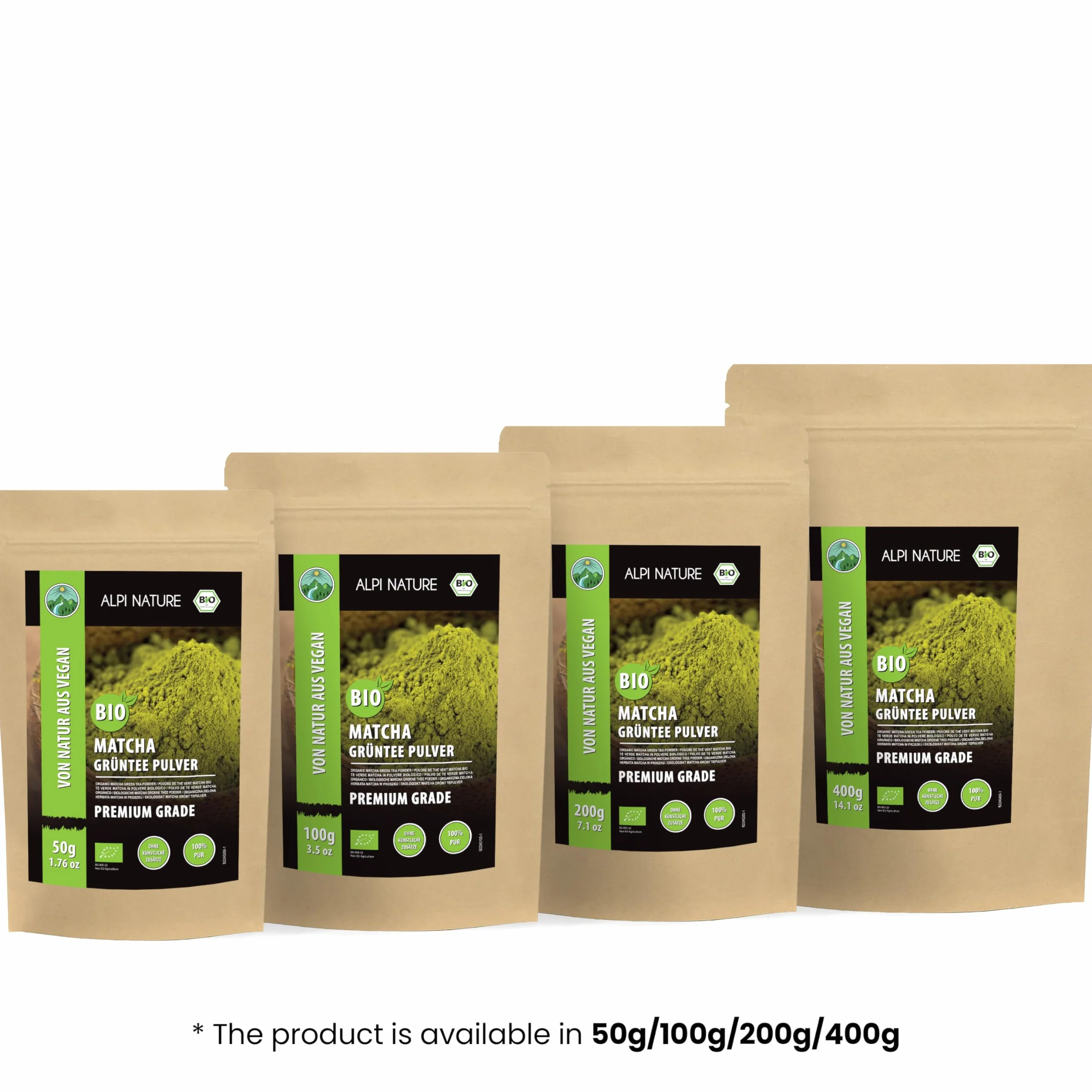 Alpi Nature Ekologiczna Matcha w Proszku 100g, Zielona Herbata Matcha Klasy Premium, Naturalnie Zawierająca Kofeinę