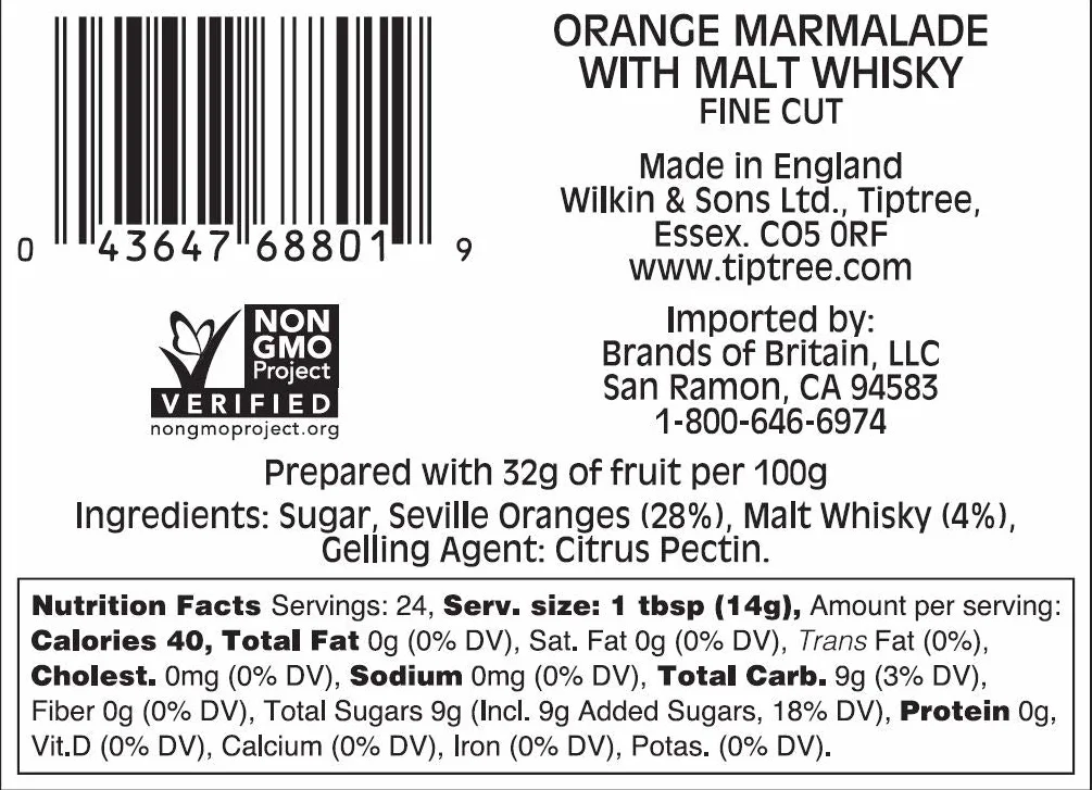 Tiptree Marmolada pomarańczowa z drobnym cięciem whisky słodowej (340 g) - opakowanie 2 szt