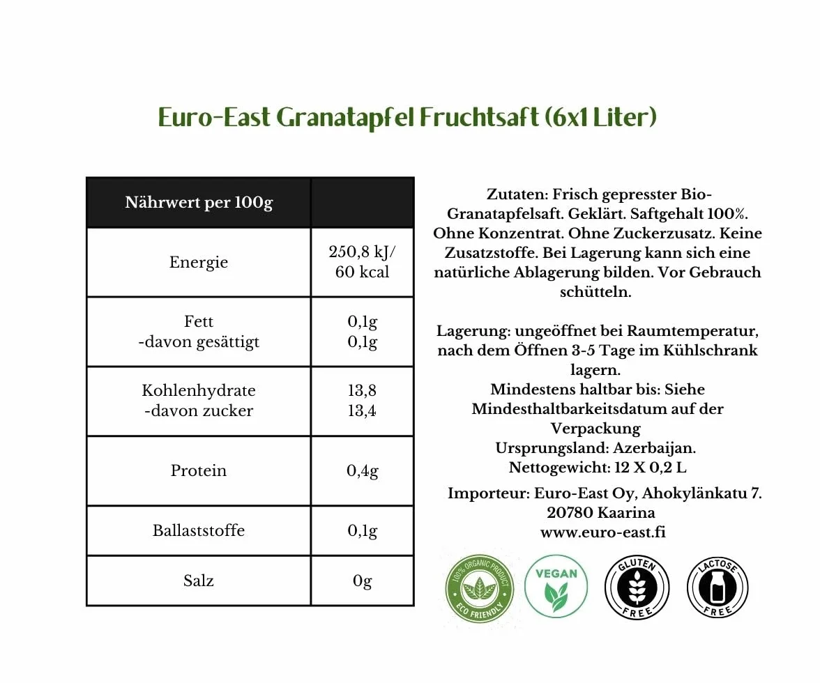 Euro-East BIO Granat 100% sok bezpośredni 6 x 1 l