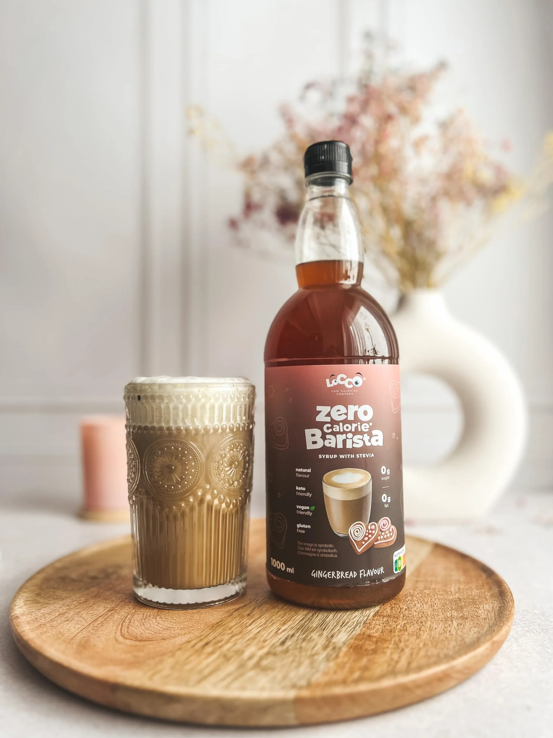 LoCCo Bezkaloryczny Syrop Barista do Kawy ze Stewią – Zero Kalorii, Bez Cukru, Keto (Smak Piernikowy) 1L
