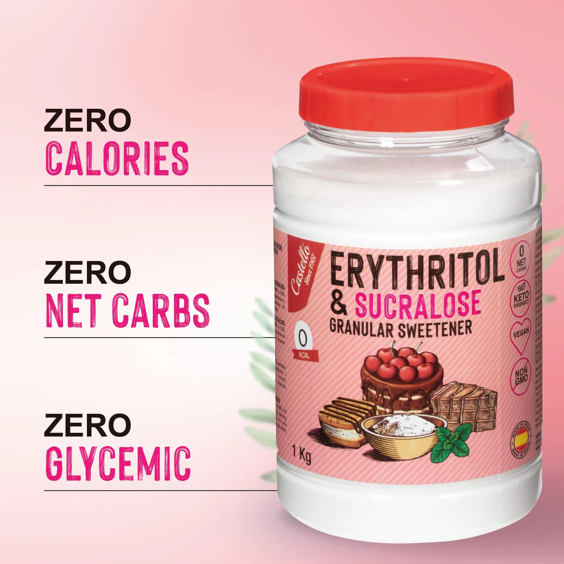 Erytritol + Sukraloza 1:4 Słodzik | 1g = 4g cukru | 0 Węglowodanów Netto - 0 Kalorii - 0 Indeks Glikemiczny - Keto - Bez GMO - Castello since 1907 - 1 kg