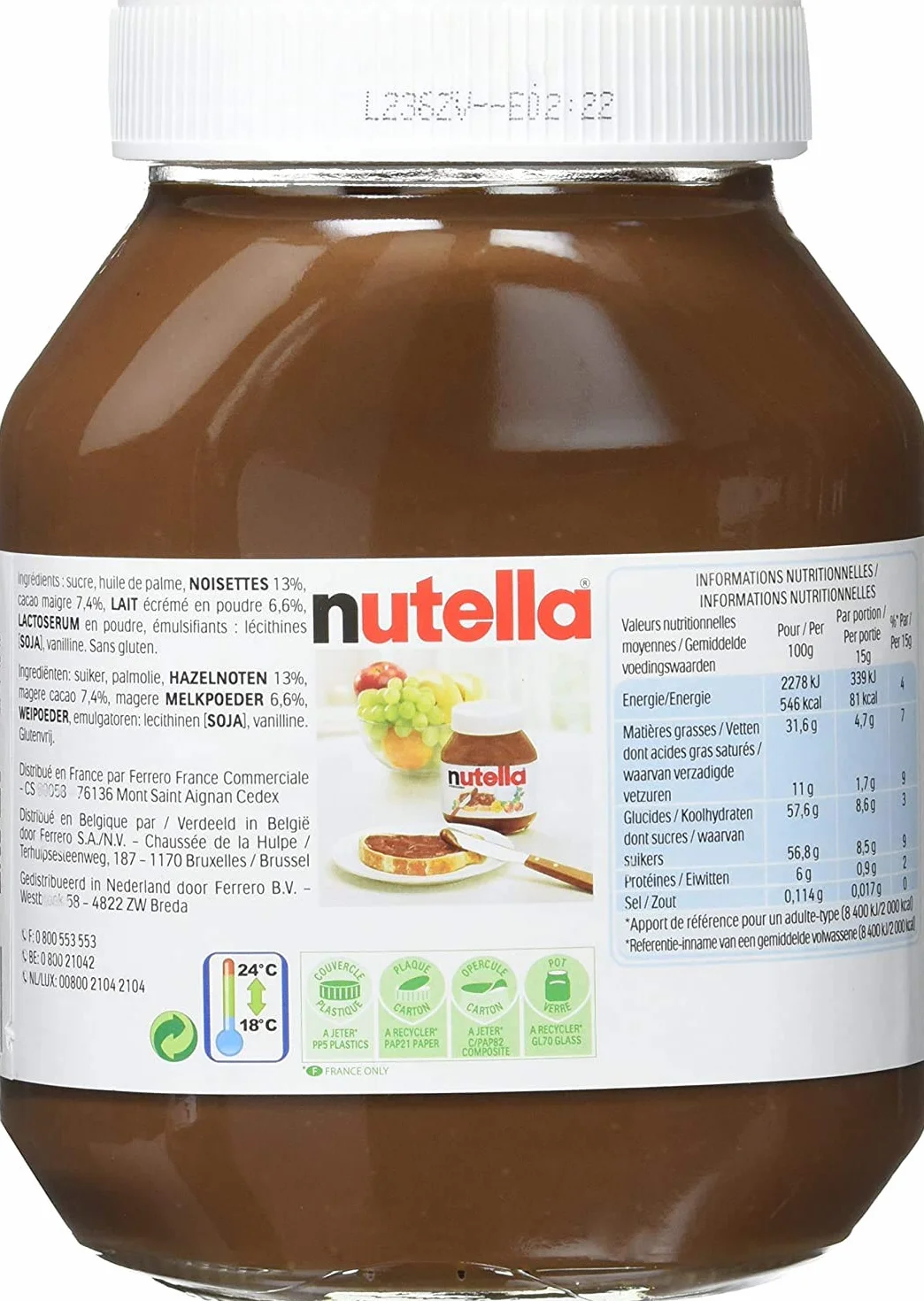 Nutella Czekoladowa pasta kakaowa z orzechami laskowymi oryginalny słoik rodzinny / słoik 825 g