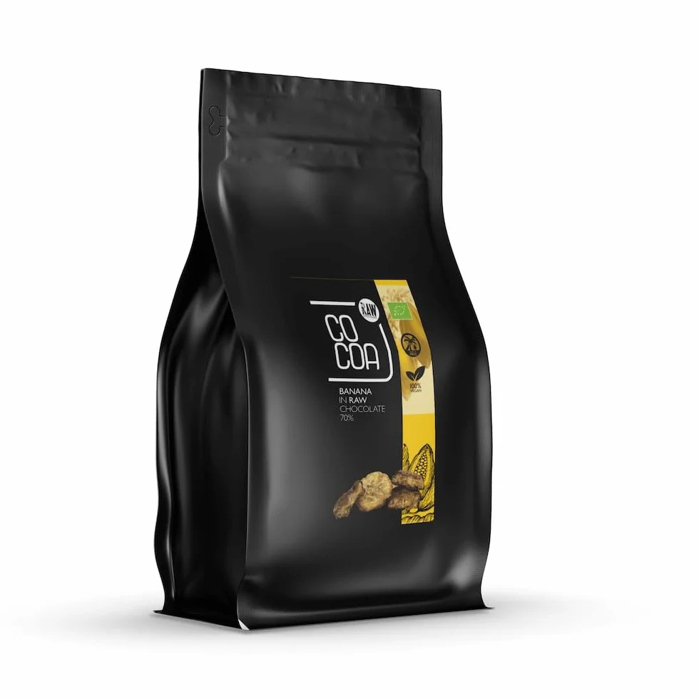 CO COA Banany w ciemnej czekoladzie 70% BIO 500g – Gorzka czekolada z surowego kakao, wegańska, bezglutenowa, bez laktozy