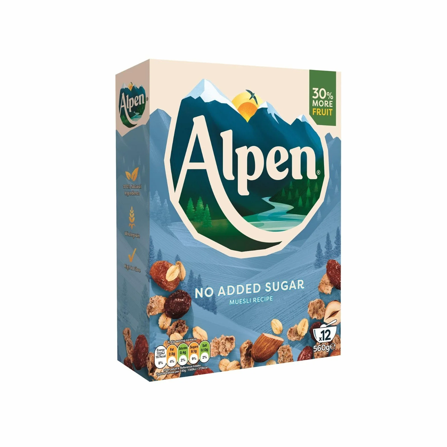 Alpen No Added Sugar musli 560 g zdrowe płatki śniadaniowe bez cukru