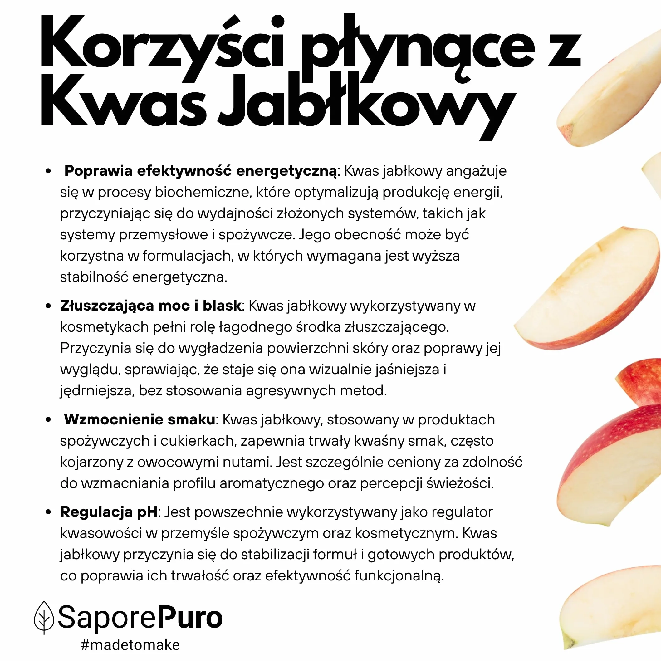 SaporePuro Kwas Jabłkowy w Proszku 100 g | Wysoka Rozpuszczalność i Kwaśny Smak | Idealny do Napojów, Deserów i Suplementów | Jakość Spożywcza | Bez Glutenu
