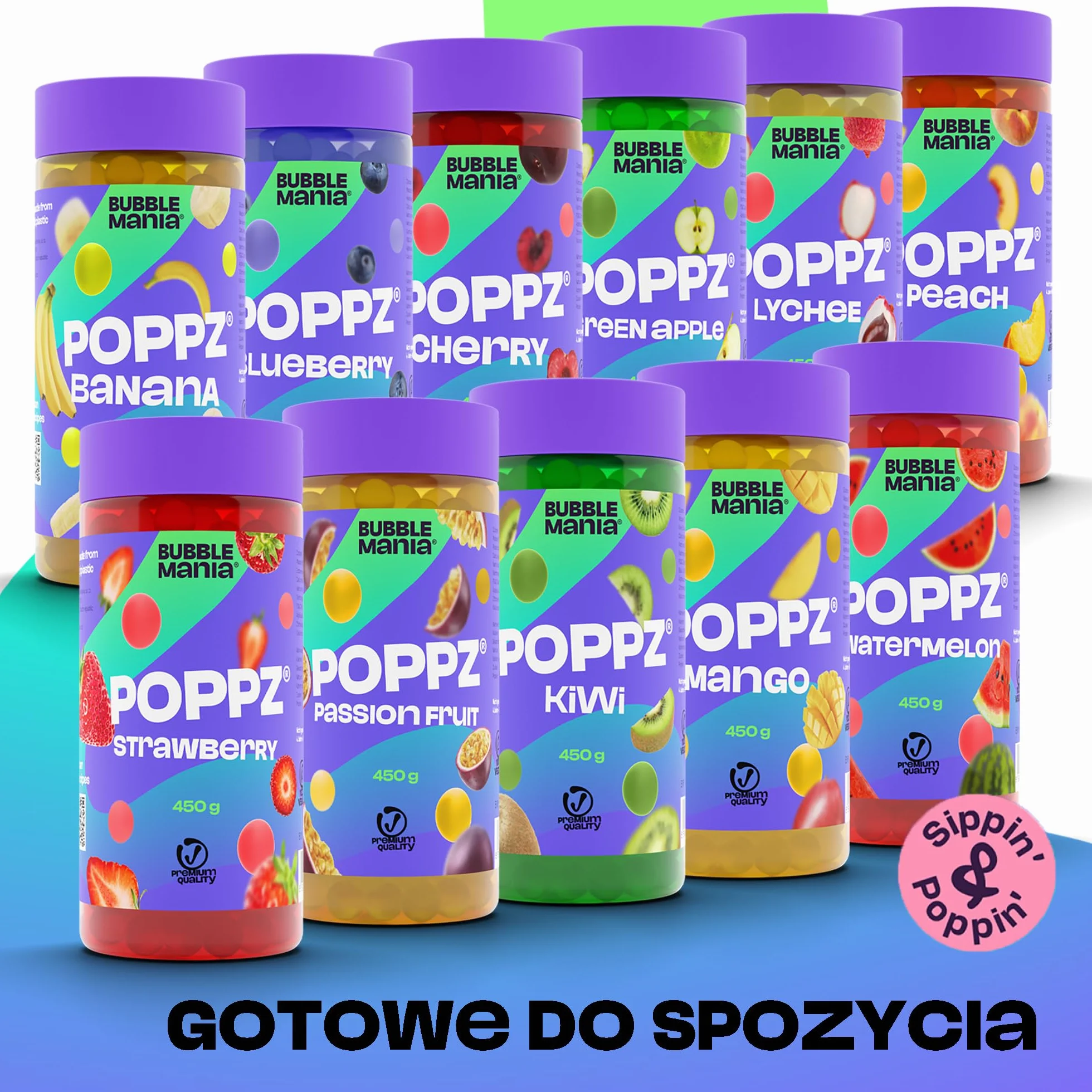 Bubble Mania Popping Boba Perły Owocowe do Bubble Tea Mango Arbuz 2 rodzaje
