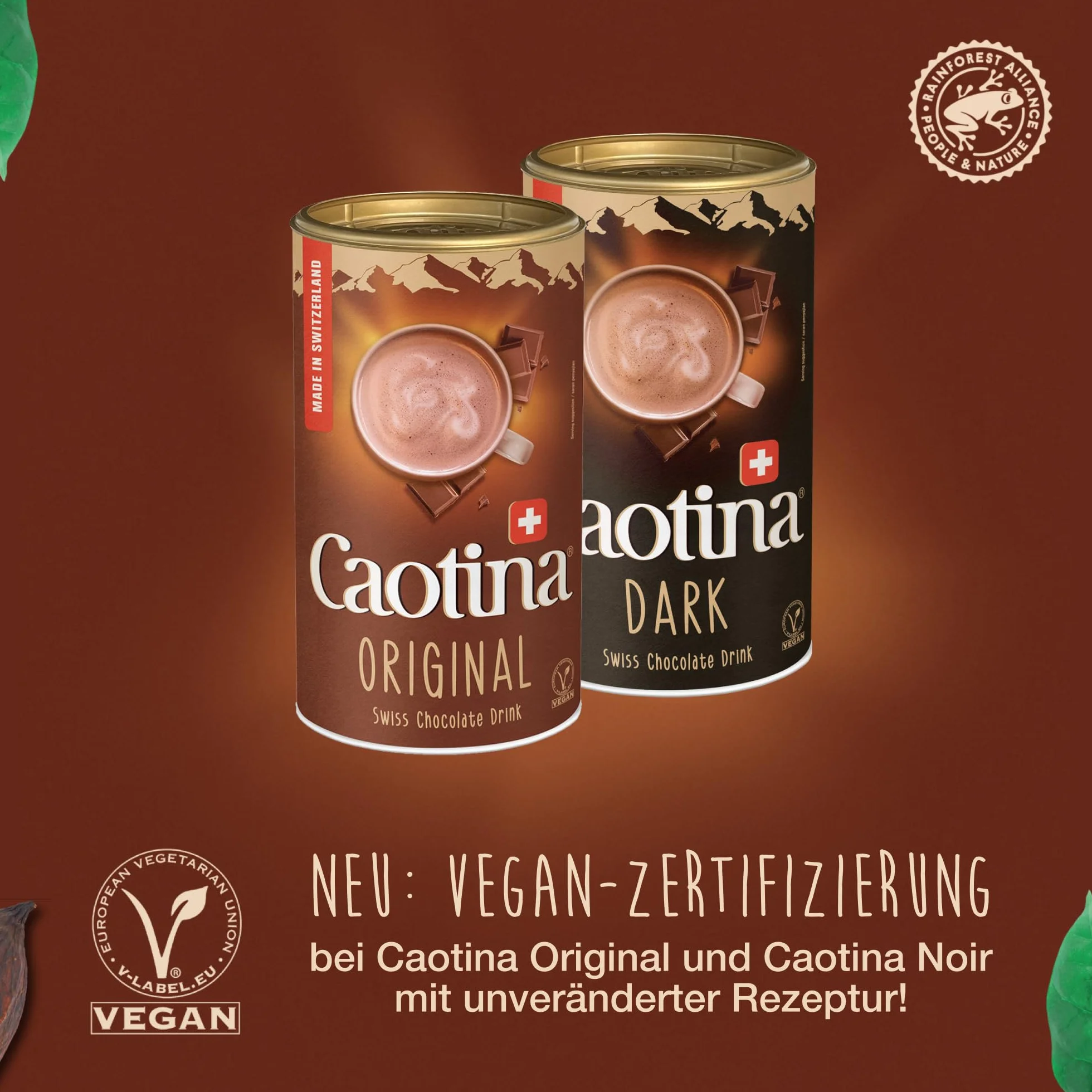 Caotina Oryginalne kakao w proszku ze szwajcarską czekoladą, gorąca czekolada do picia