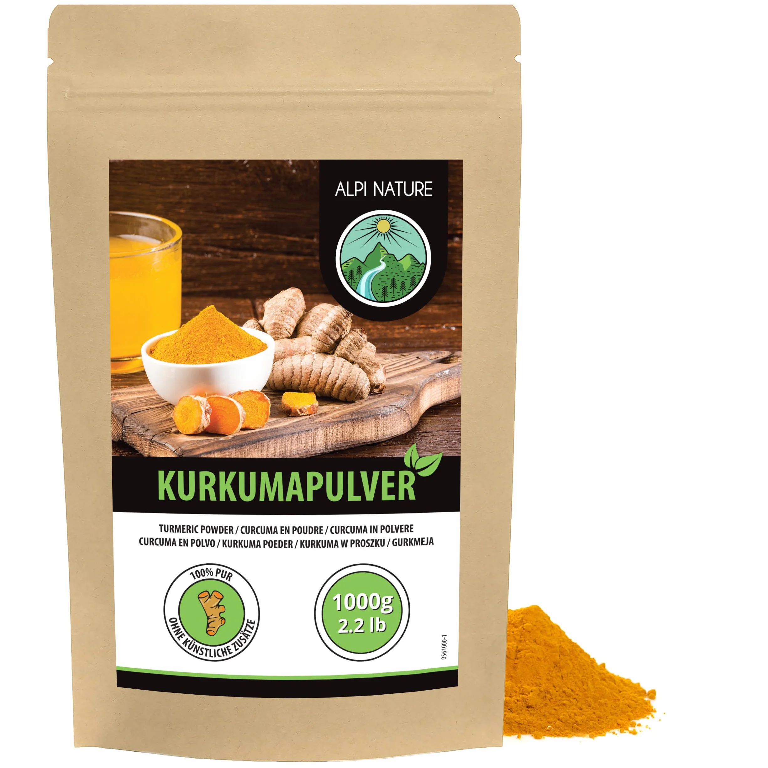 Alpi Nature Proszek z Kurkumy 1kg, Mielony Korzeń Kurkumy do Gotowania i Złotego Mleka
