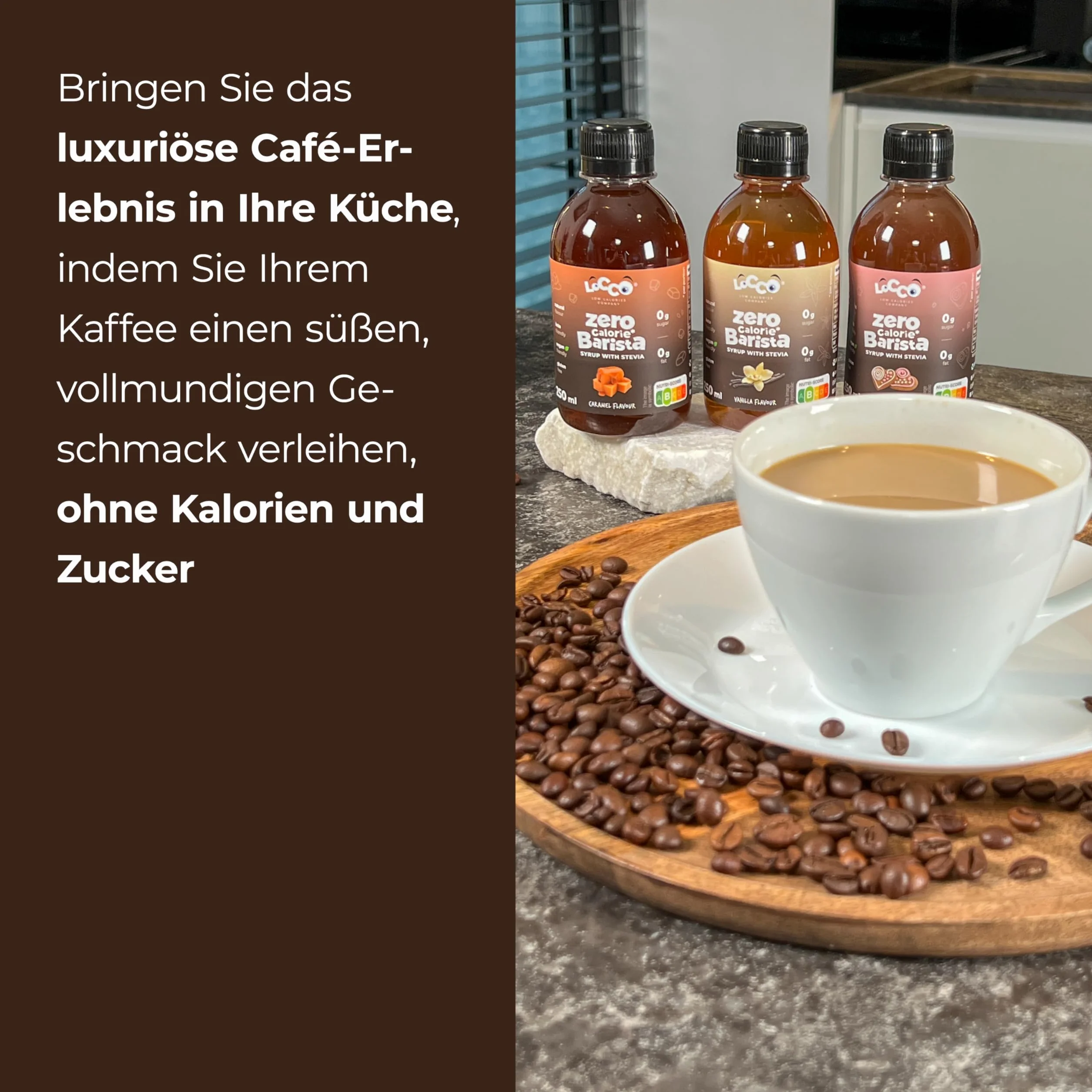Locco Zestaw Syropów do Kawy Bez Cukru o Smaku Wanilii Karmelu i Piernika – Zero Kalorii Syropy Barista do Napojów i Deserów ze Stewią i Sukralozą 3x250ml