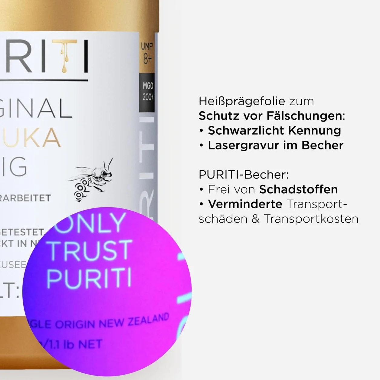 PURITI Miód Manuka MGO 200+ z Nowej Zelandii, 250 g