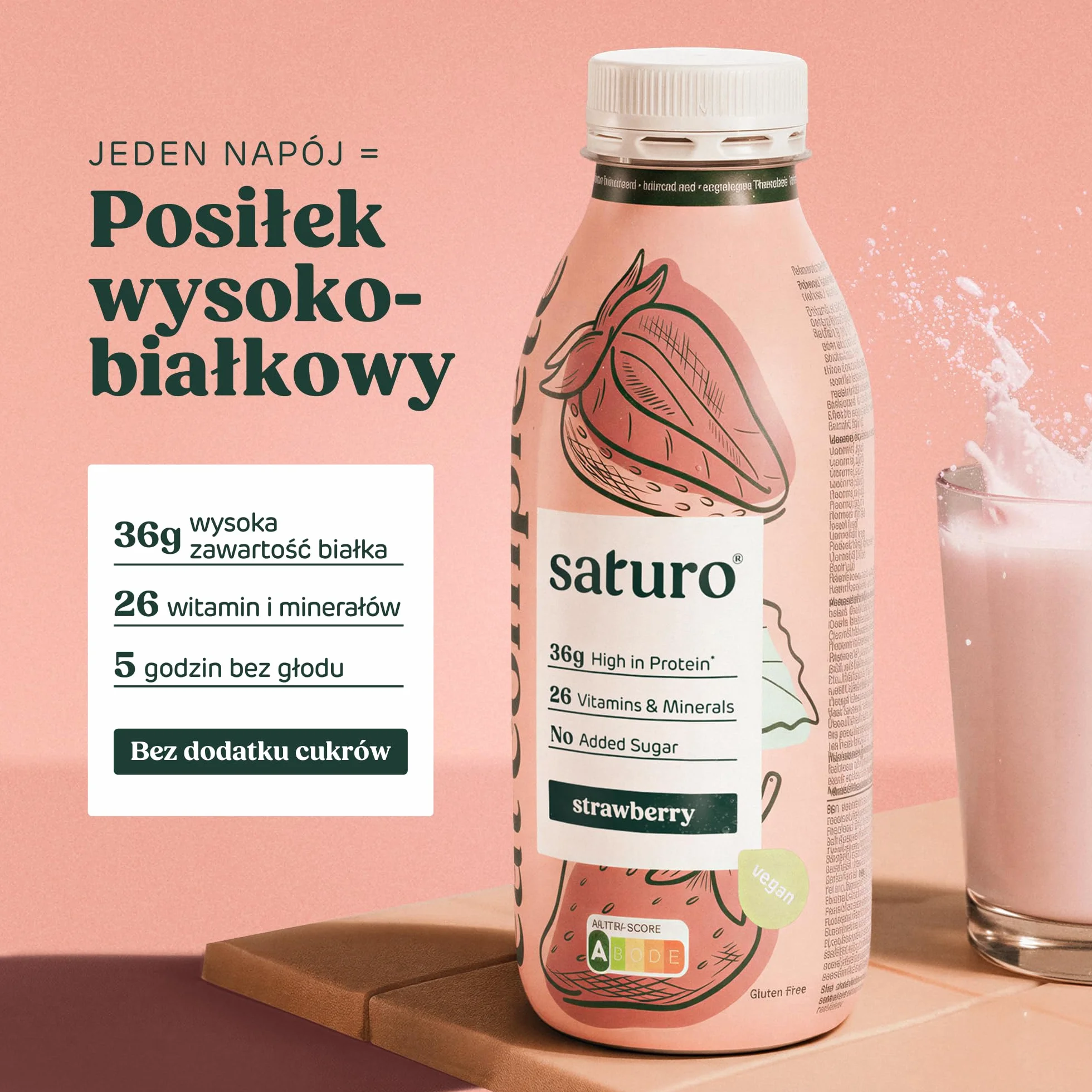 Saturo Pożywienie do picia truskawka 330 kcal białko 8 x 330 ml
