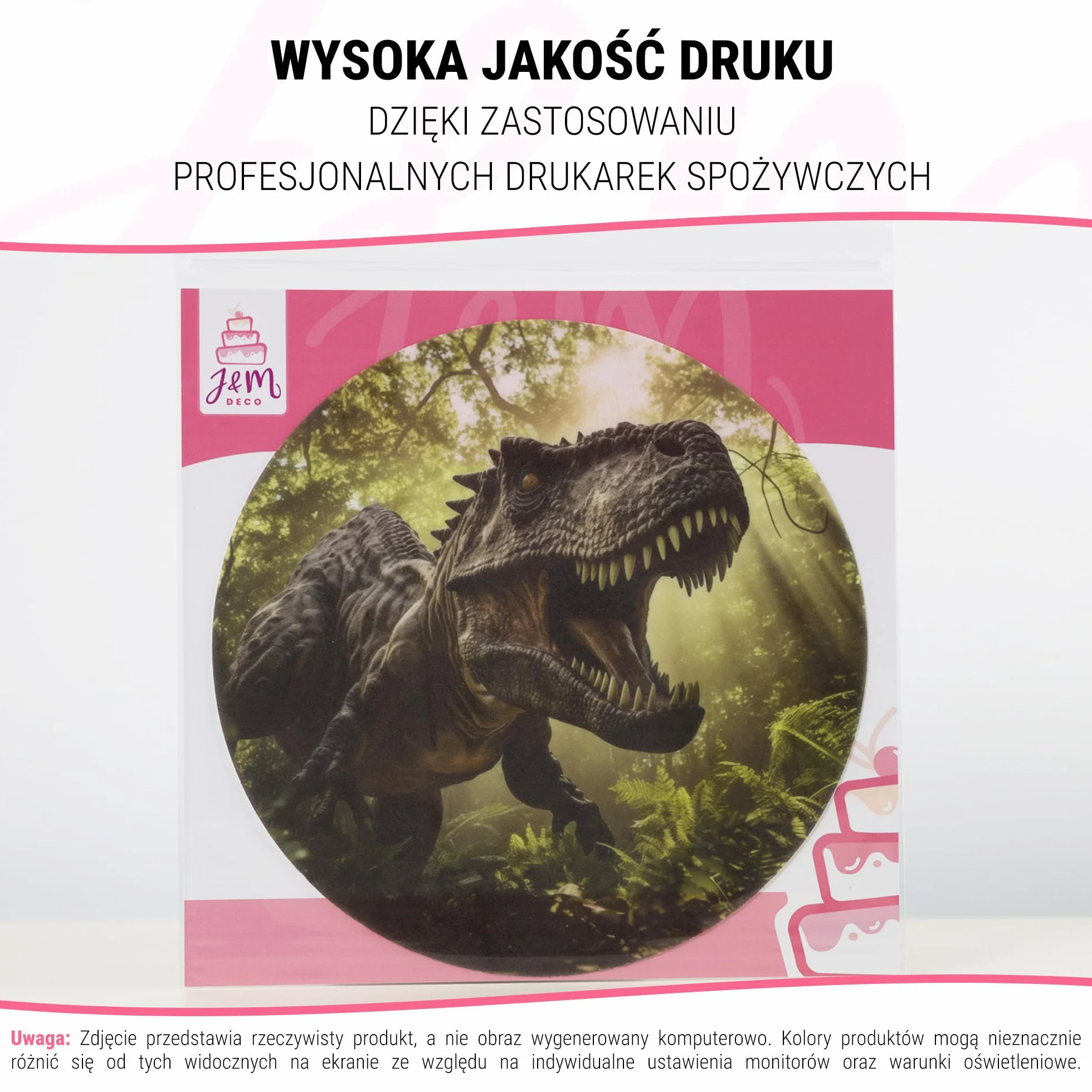 J&M DECO Opłatek na tort Dinozaury Ø20 cm – jadalna dekoracja urodzinowa bezglutenowa wegańska