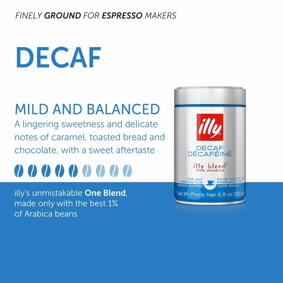 Illy Espresso Decaffeinato Kawa mielona 250 g, 1 opakowanie
