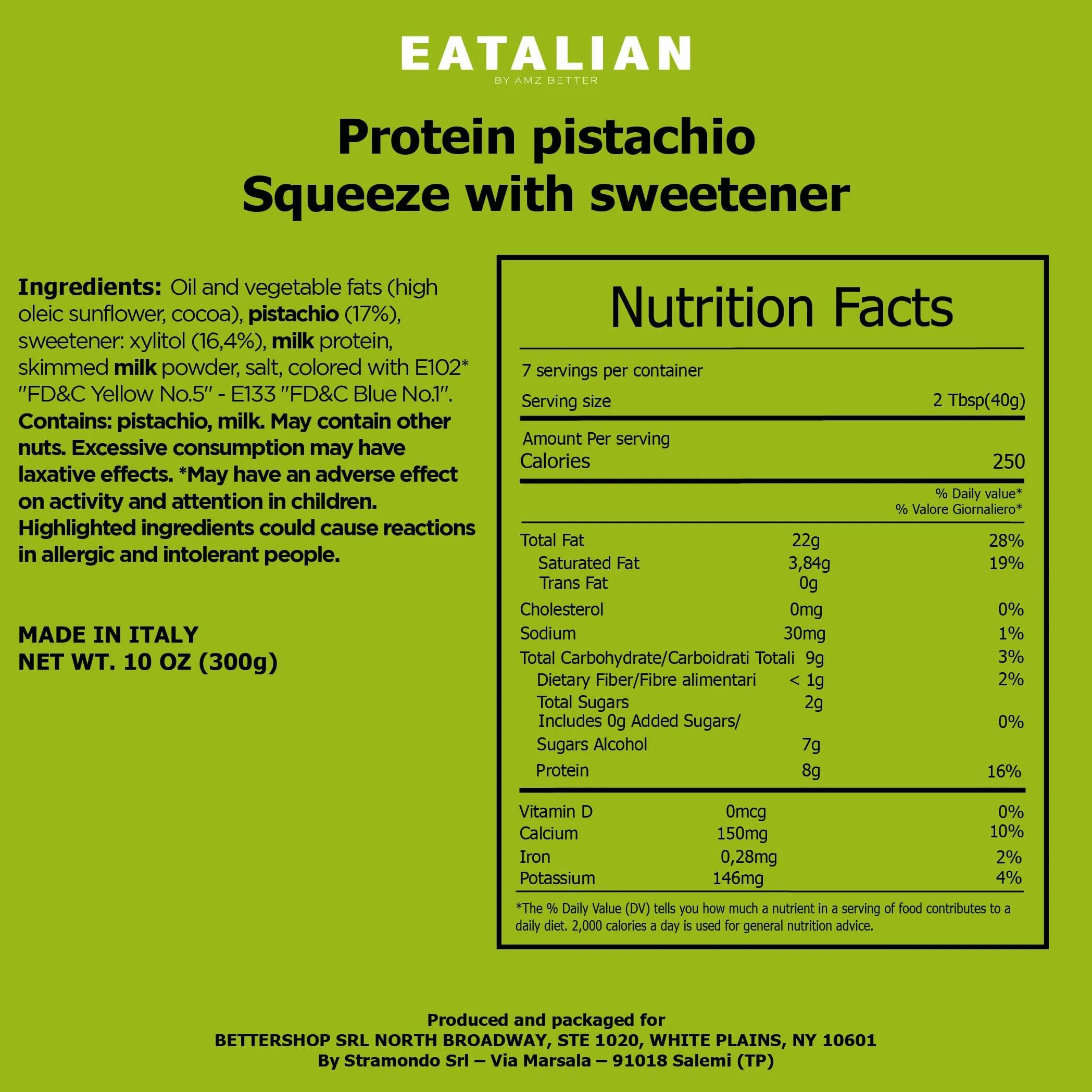 EATALIAN by AMZ BETTER Protein Pistachio Flavoured Topping, słodki krem proteinowy w tubce 300 g, wyprodukowany we Włoszech, sos pistacjowy idealny do dekoracji lodów, deserów i czekolady Dubai