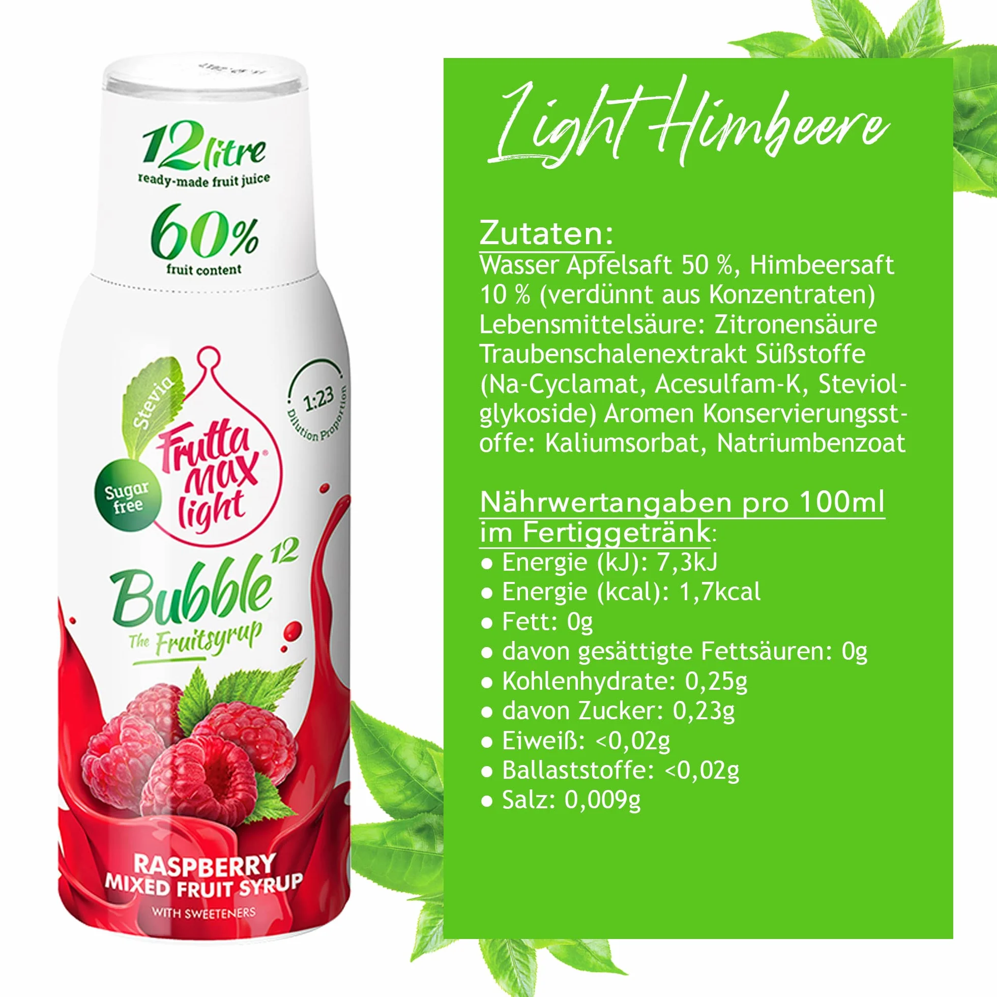 Syrop Fitness by FruttaMax Light Niskowęglowodanowy Zero Cukru ze Stewią 50% Owoców 500ml Malina
