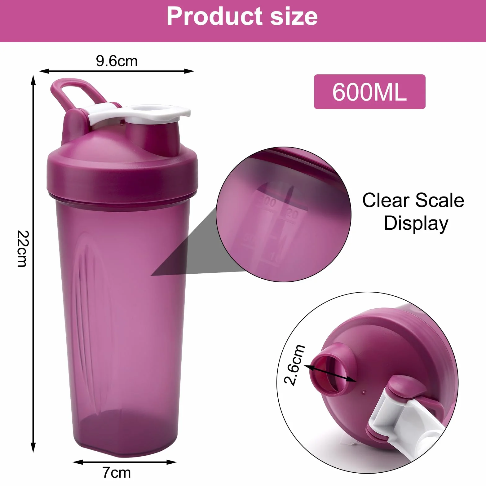 2 sztuki 600 ml shaker białkowy shaker z kulką, wyświetlacz ML, szczelny, shaker proteinowy, na siłownię, do shakera białkowego, shakera białkowego, shakera, shakera, shakera, shakera, do kremowego
