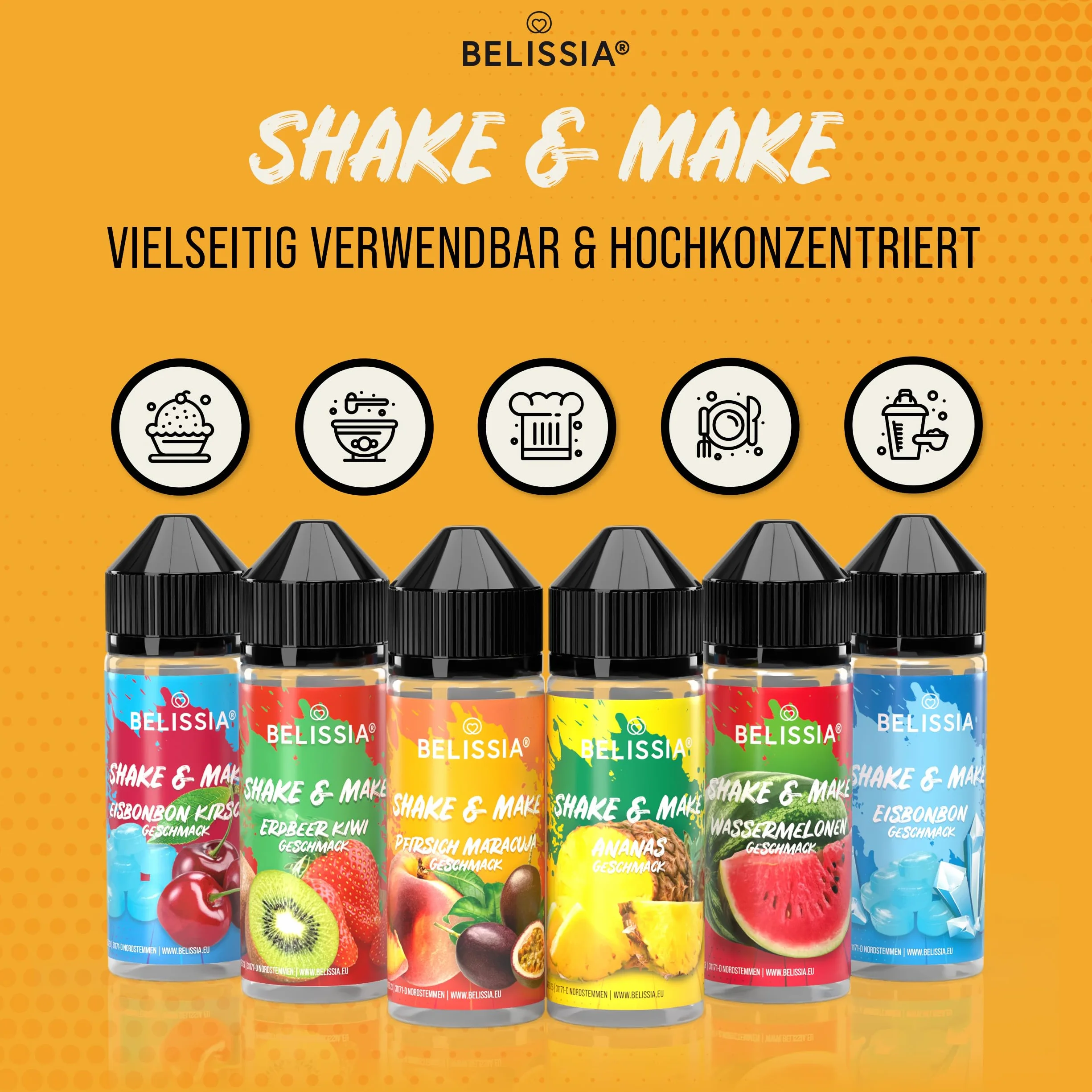Belissia Shake and Make Set Greatest Hits 6x10ml aromat spożywczy 120ml butelka shaker
