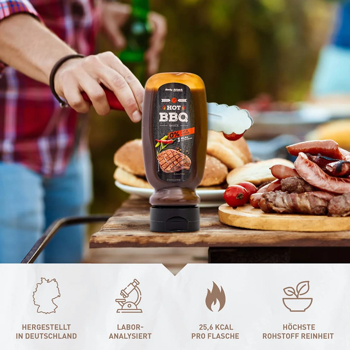 MNIEJ CUKRU I NIEBIEŻO TŁUSZCZONY - Sos Body Attack BBQ zawiera zarówno 0% cukru, jak i 0% tłuszczu. Dzięki temu nasz sos idealnie nadaje się do każdej diety.