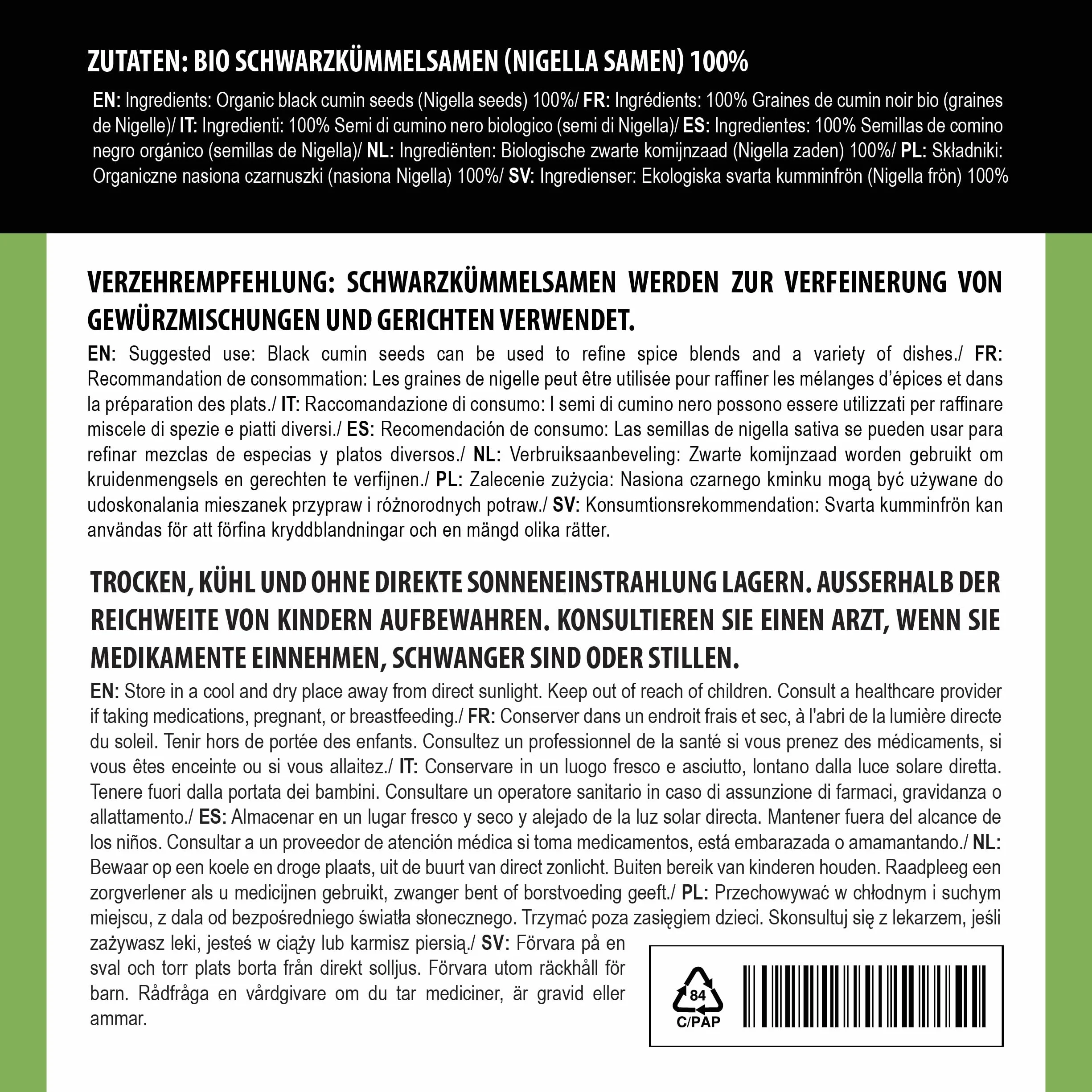 Alpi Nature Ekologiczna Czarnuszka 125g, Całe Nasiona Czarnuszki do Gotowania, Przyprawiania i Pieczenia
