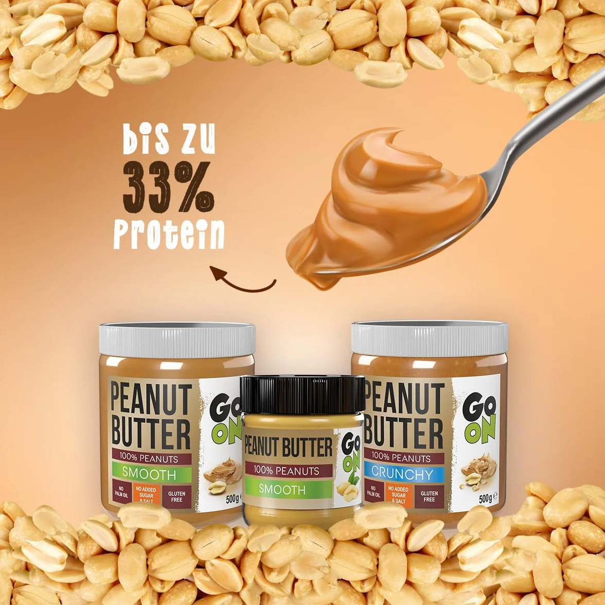 GO ON masło orzechowe gładkie 100% orzechów arachidowych bez cukru i oleju palmowego 6 x 500g