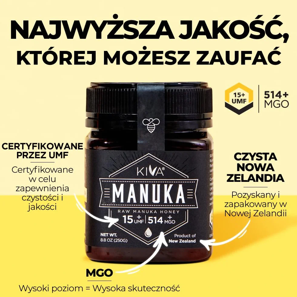 Kiva Surowy Miód Manuka UMF 15+ MGO 514+ 250g Nowa Zelandia